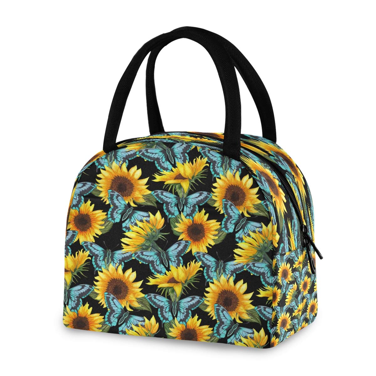 Blueangle Insulated Lunch Bag for Women & Men - Reusable Eco-Friendly Cooler Bag with Carry Handle, Sunflower & Butterfly Design | Perfect for Work, School, Picnics & Outdoor Activities