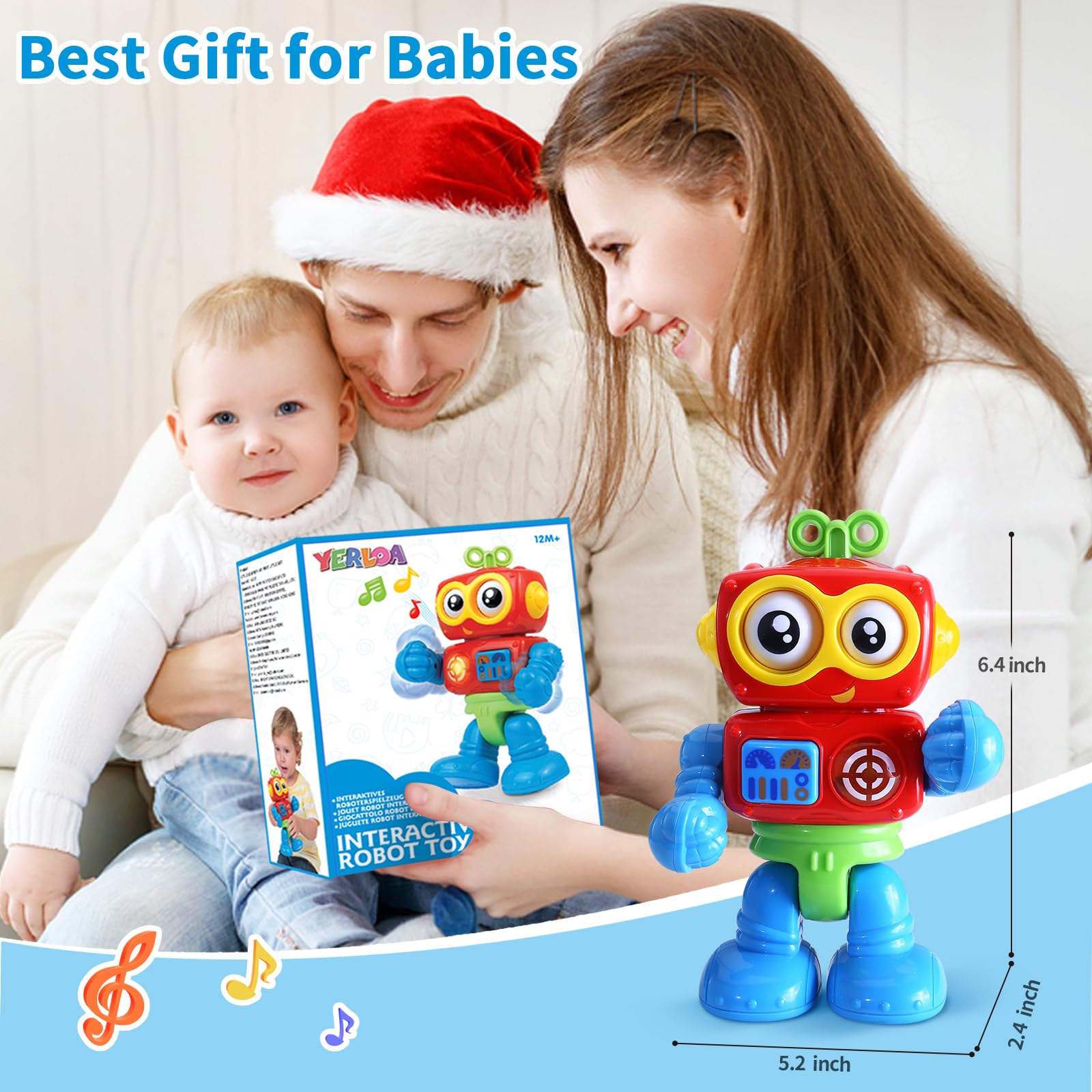 Yerloa Interactive Learning Robot Toy for Toddlers 1-2 Years Old - Light Up, Music & Travel Friendly Baby Boy Gift for Christmas Stocking Stuffers & Birthday - Perfect for 12-18 Month Olds' Early Education & Playtime