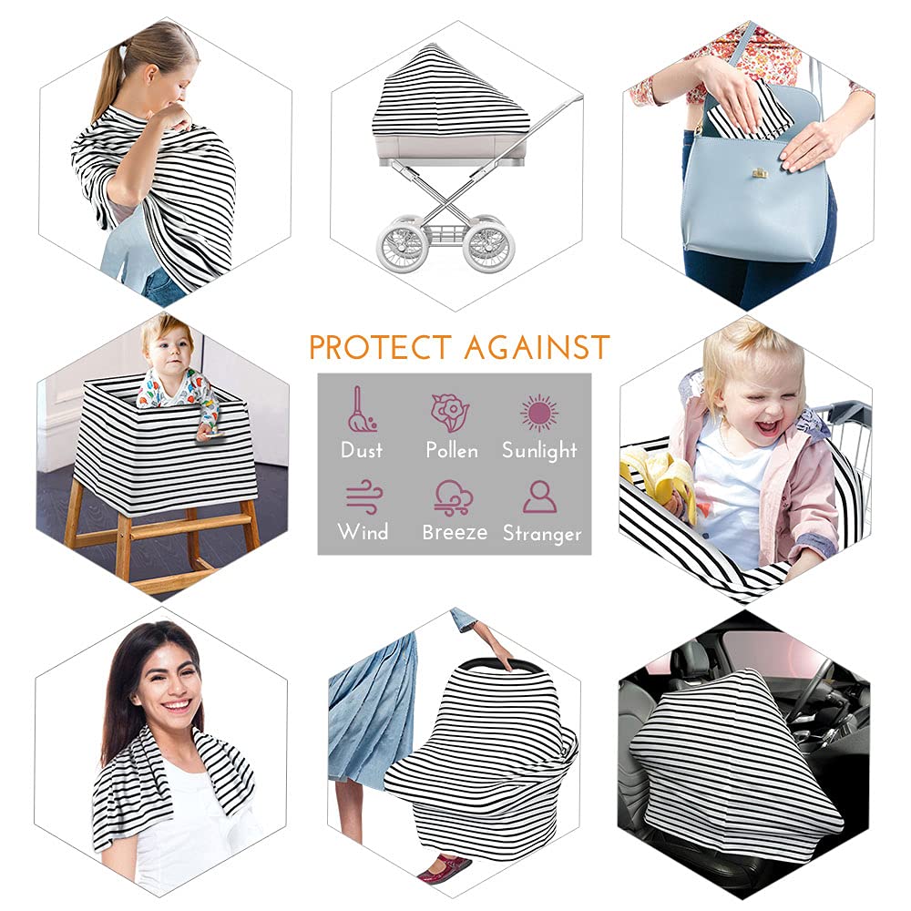 Yoofoss Nursing Cover Breastfeeding Scarf - Stretchy Baby Car Seat Canopy & Infant Stroller Cover for Boys & Girls (Black Stripe) - Perfect for Nursing, Shopping & Travel