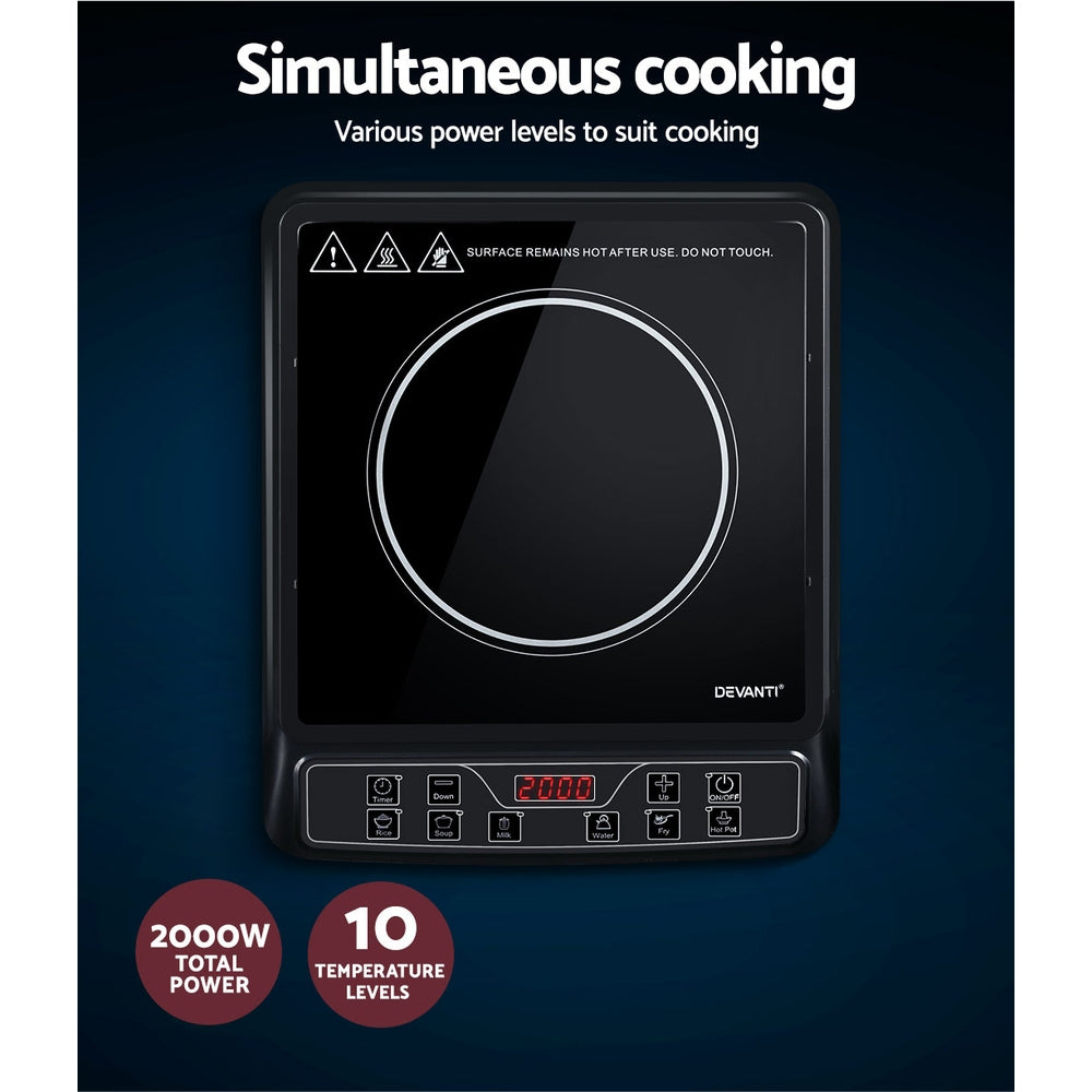 Devanti 30cm Portable Induction Cooktop - Fast Heating, Energy Efficient Electric Stove for Home, Kitchen, Camping & Travel