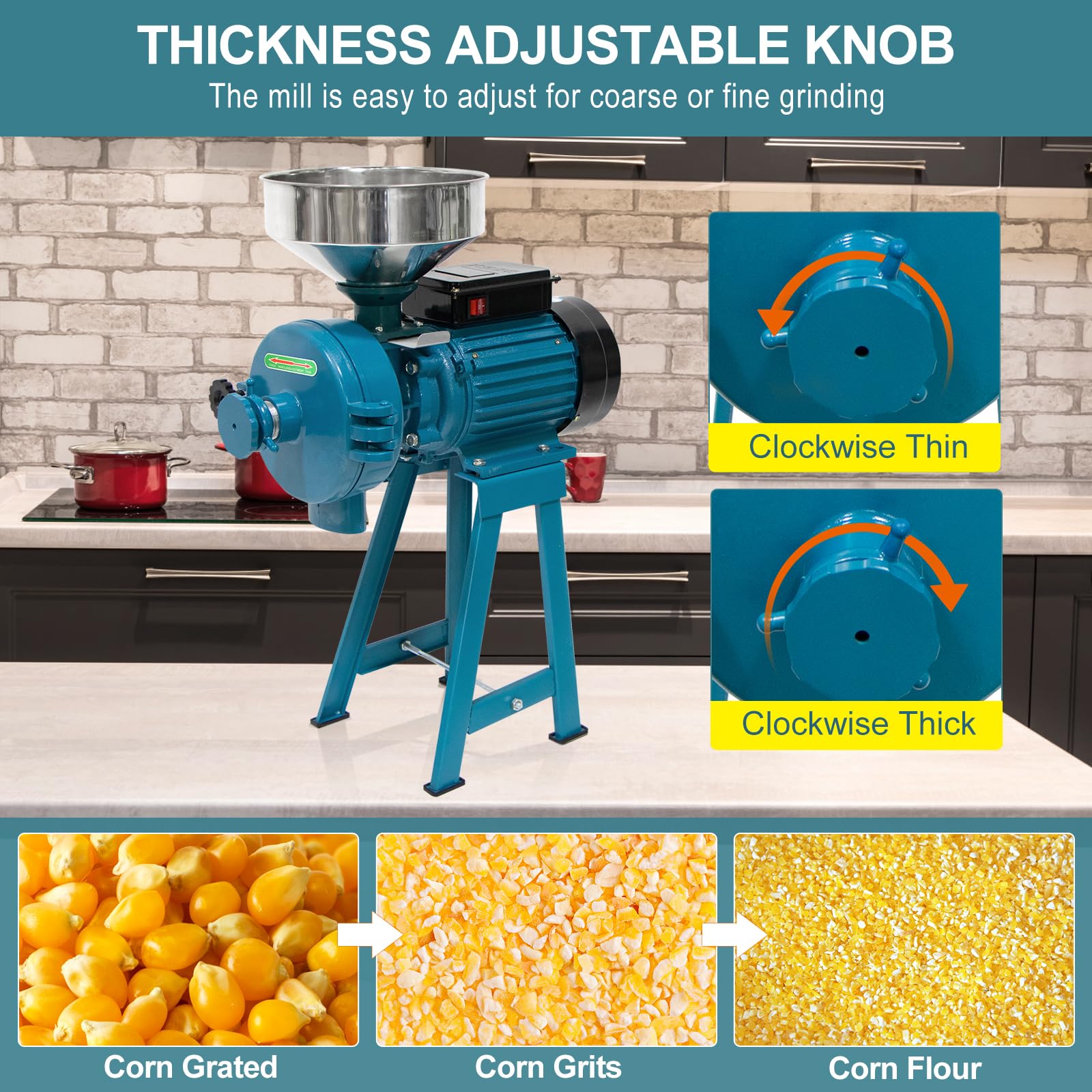 NAIZEA 3000W Electric Grain Mill Grinder for Corn, Wheat & Cereals - Heavy Duty Commercial Flour Machine with Funnel (110V, Wet & Dry Grinding) - Perfect for Home Baking, Bread Making & Animal Feed Preparation