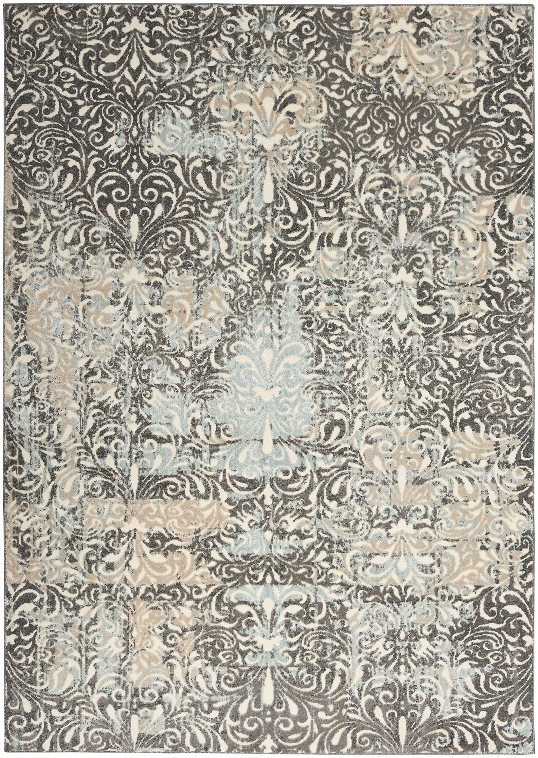 Nourison Soma Modern & Contemporary 4' x 6' Area Rug in Charcoal Teal Ivory - Easy Cleaning, Non-Shedding, Stain Resistant - Perfect for Bedroom, Living Room, Dining Room & Kitchen Decor