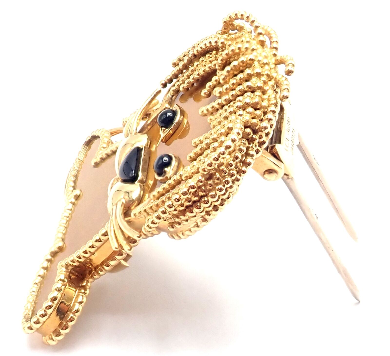 Van Cleef & Arpels 18k Yellow Gold Onyx Tiger Eye Lucky Animals Lion Clip Brooch - Luxury Jewelry for Women, Elegant Gift for Special Occasions, Perfect for Parties and Formal Events