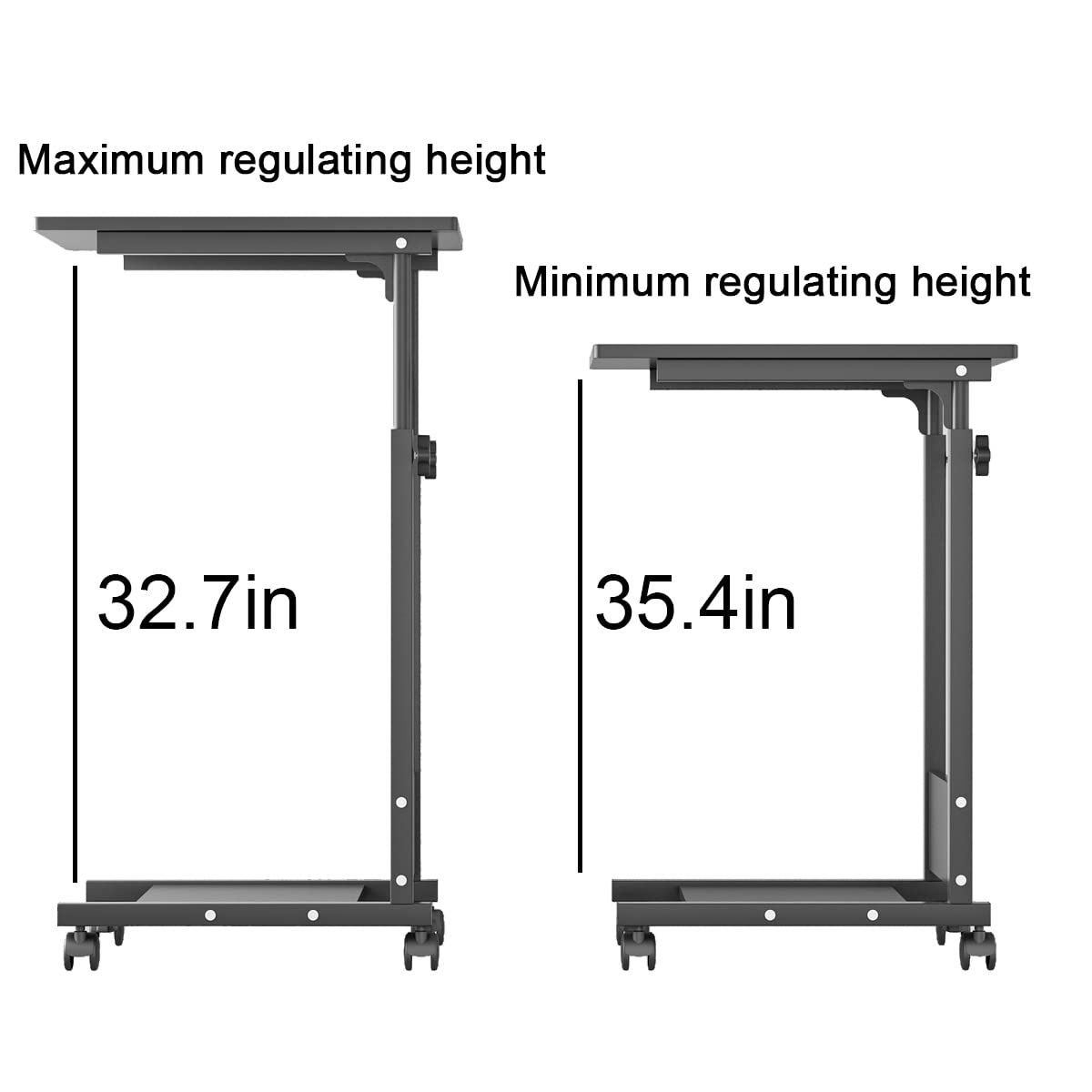 Adjustable Height C-Shaped Side Table with Wheels - Rolling Tray with Storage for Sofa, Bed & Hospital Use - Mobile Laptop Desk for Home Office & Living Room - Perfect as Bedside Table, Computer Desk & Nursing Table