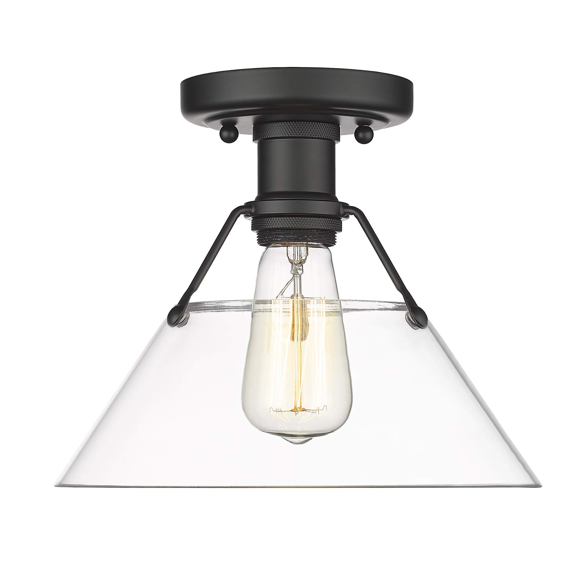 Golden Lighting Orwell Flushmount Ceiling Light Fixture - Matte Black with Clear Glass Shade - Perfect for Bedroom, Hallway, or Entryway Lighting