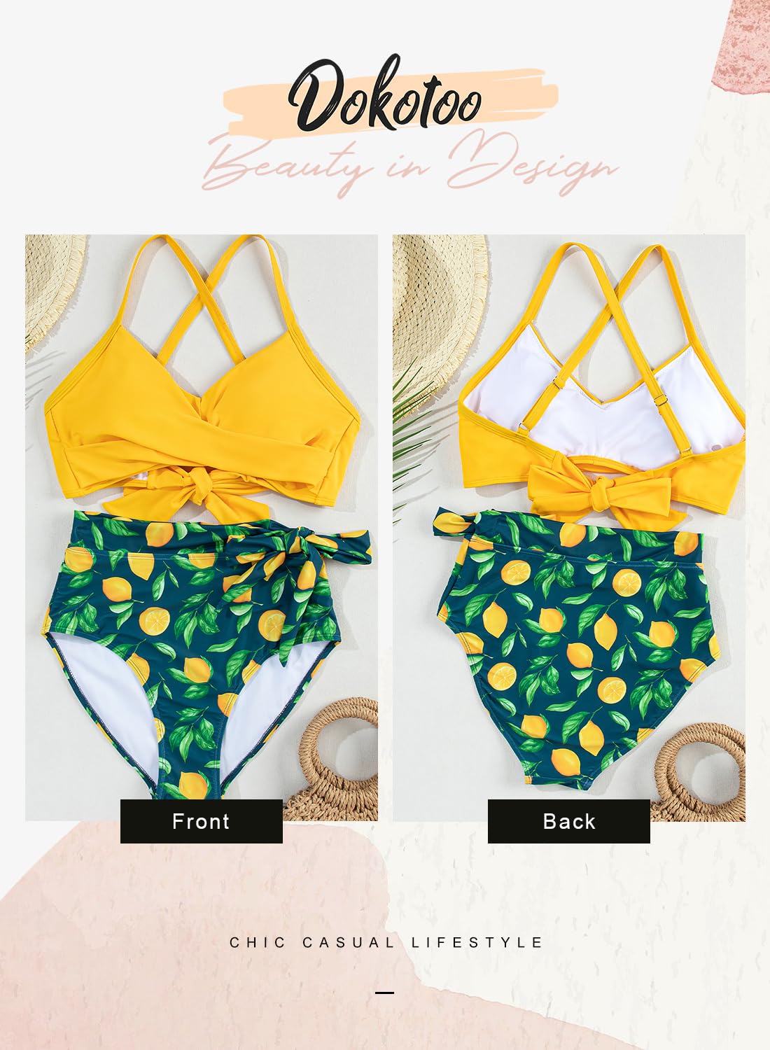 Dokotoo Women's High Waisted Floral Bikini Set - Tummy Control Swimwear for Summer 2025 | Sexy Bathing Suit for Beach, Pool & Vacation