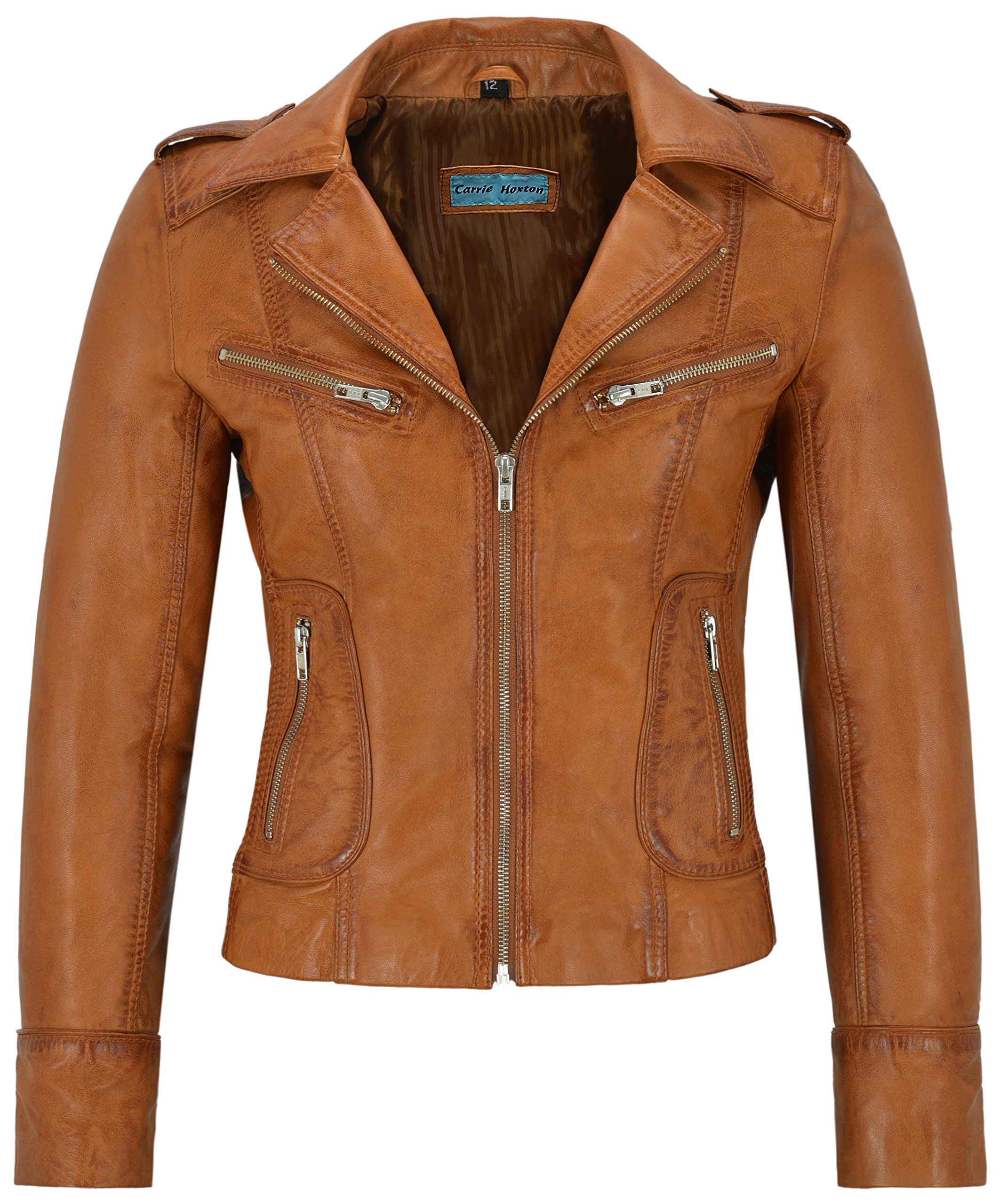 Smart Range Women's Genuine Leather Jacket - Tan Napa Biker Motorcycle Style 9823 | Premium Ladies Outerwear for Riding, Casual Wear & Fashion Statement