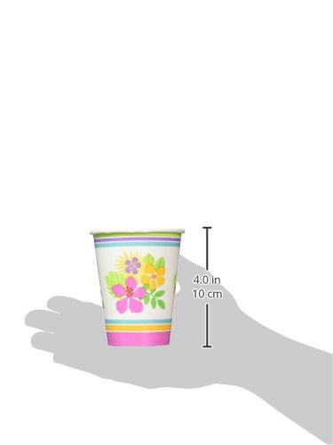 Premium 9oz Hibiscus Print Paper Cups for Summer Luau Party - Pack of 18 | Tropical Themed Disposable Tableware for Beach Parties, Poolside Gatherings & Hawaiian Theme Events