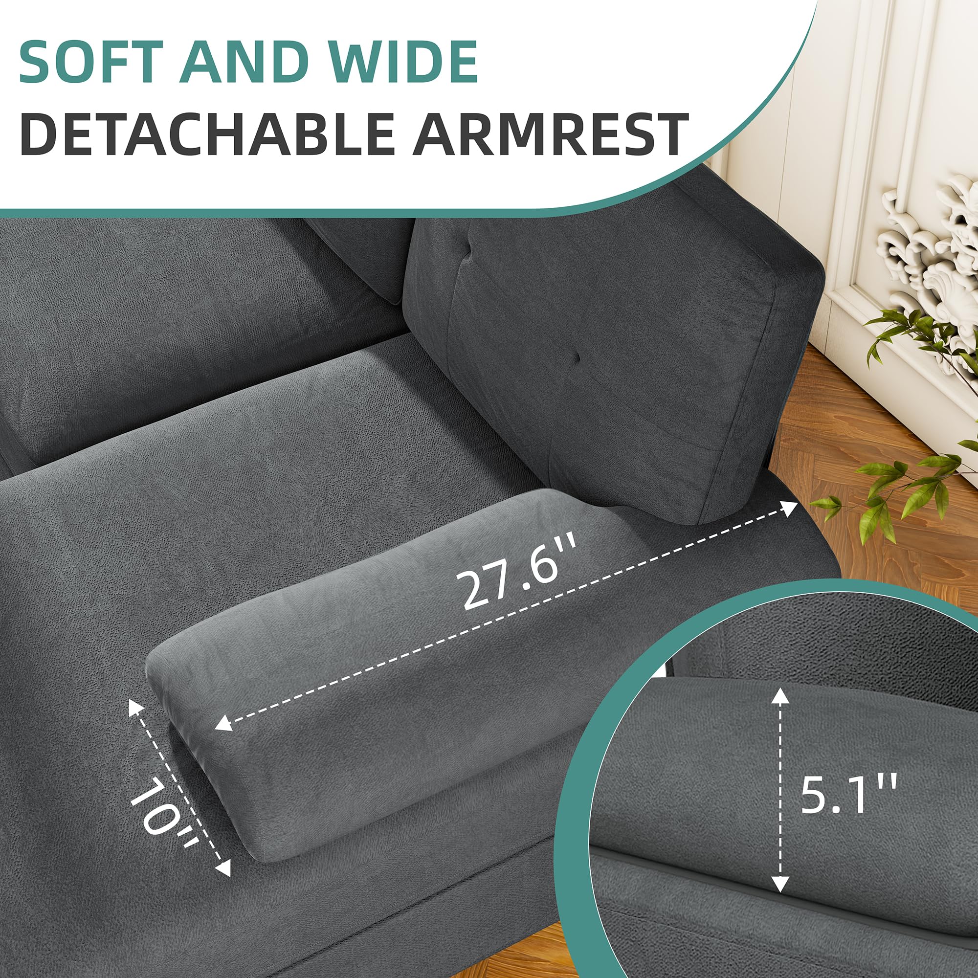 JAMFLY 4-Seat U-Shaped Sectional Sofa with Chaise - Modern Living Room Furniture Set in Black & Grey | Perfect for Small Spaces, Apartments & Family Gatherings