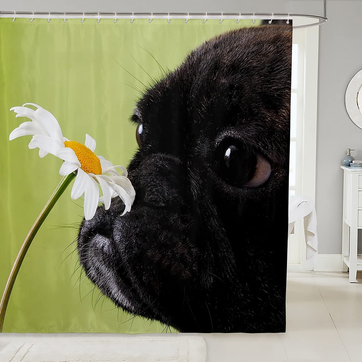 Cute Black Pug Shower Curtain - 3D Dog Design for Bathroom Decor - 72