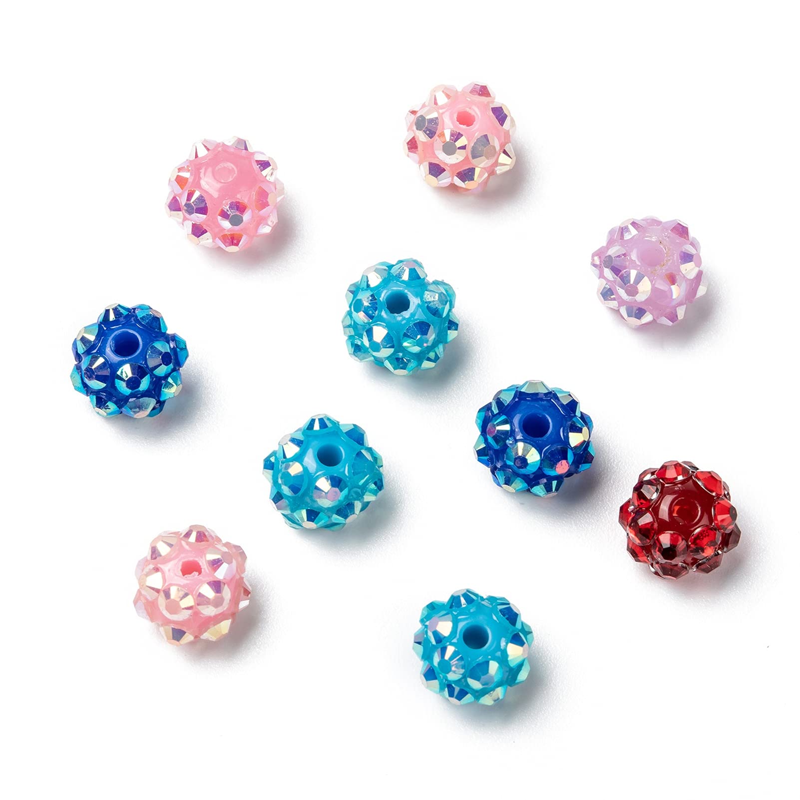 Craftdady 100Pcs 10mm Rhinestone Pave Resin Disco Ball Beads - Chunky Bubblegum Round Loose Spacer Beads for Jewelry Making, DIY Crafts, Bracelets & Necklaces - Random Colors - Perfect for Party Decor, Gift Wrapping & Fashion Accessories