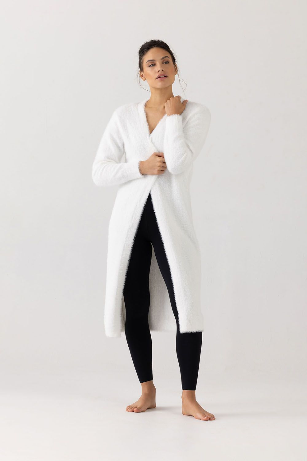 Bloch Women's Longline Cardigan - Soft Knit Open Front Lace Trim Sweater for Casual & Office Wear