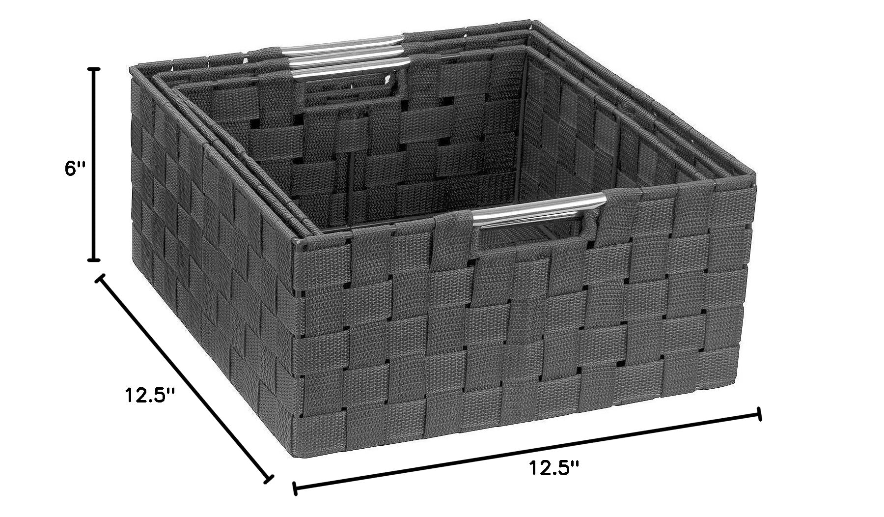 Sorbus Woven Storage Baskets with Handles - Set of 3 Stackable Organizer Bins for Home, Office & Nursery - Gray Fabric Cube Containers for Shelves, Closets & Toy Storage