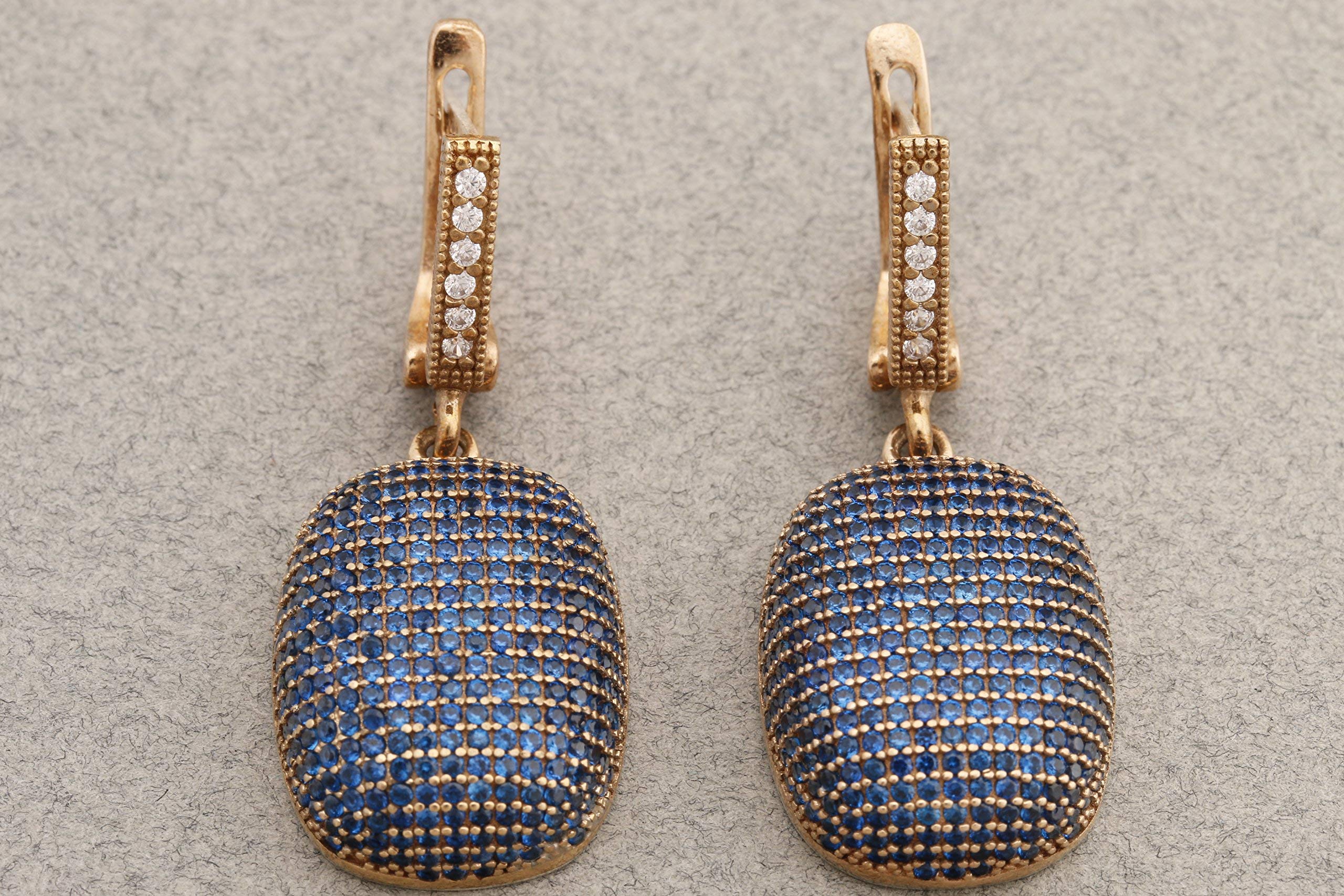 Exquisite Turkish Handmade 925 Sterling Silver Dangle Earrings with Round Cut Sapphire Zircon Stones | Elegant Drop Earrings for Women | Perfect for Weddings, Parties & Special Occasions