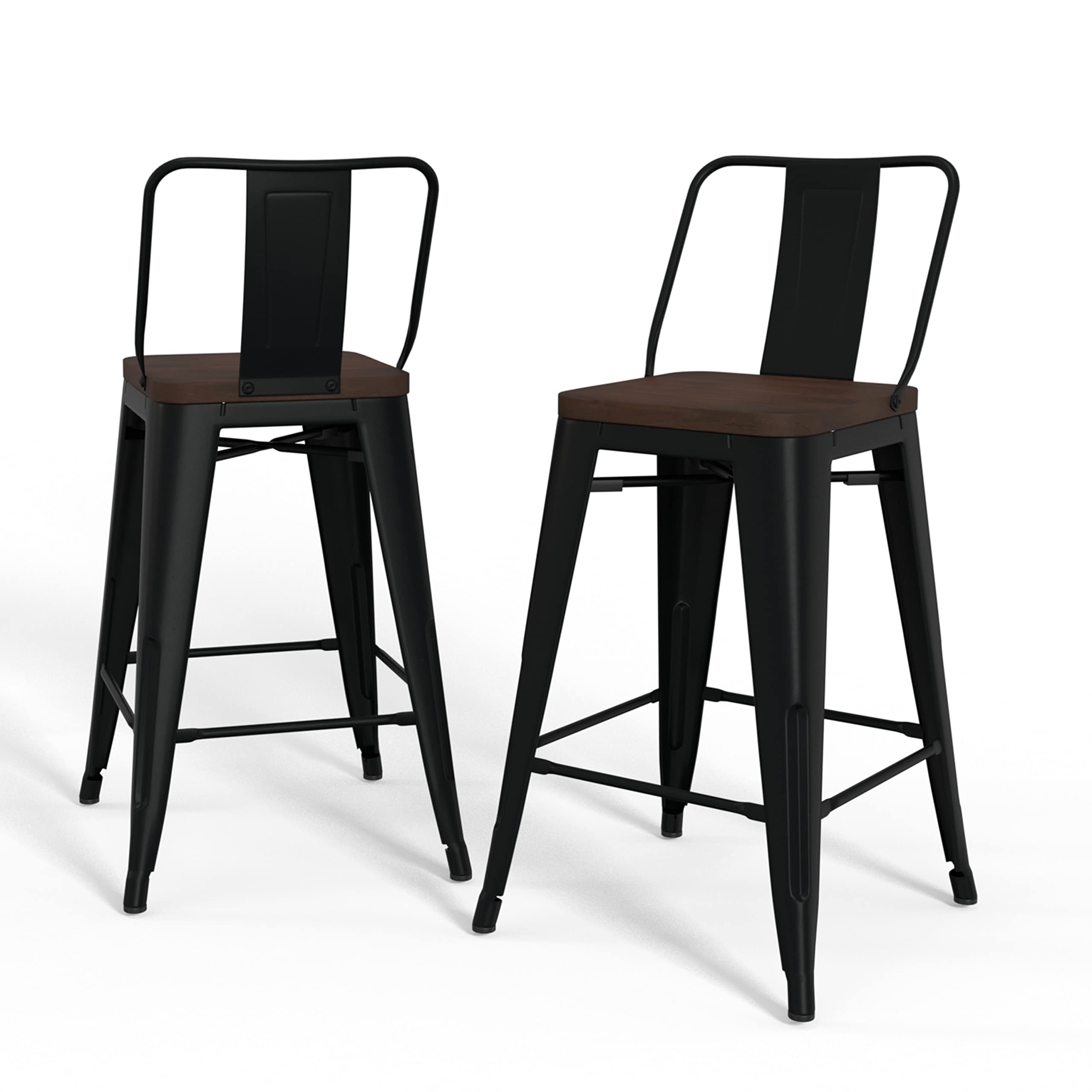 SIMPLIHOME Rayne Industrial Metal 24 Inch Counter Height Bar Stools (Set of 2) - Black Metal & Wood Stools for Kitchen Island, Breakfast Nook & Dining Room - Modern Farmhouse & Industrial Style Bar Stools