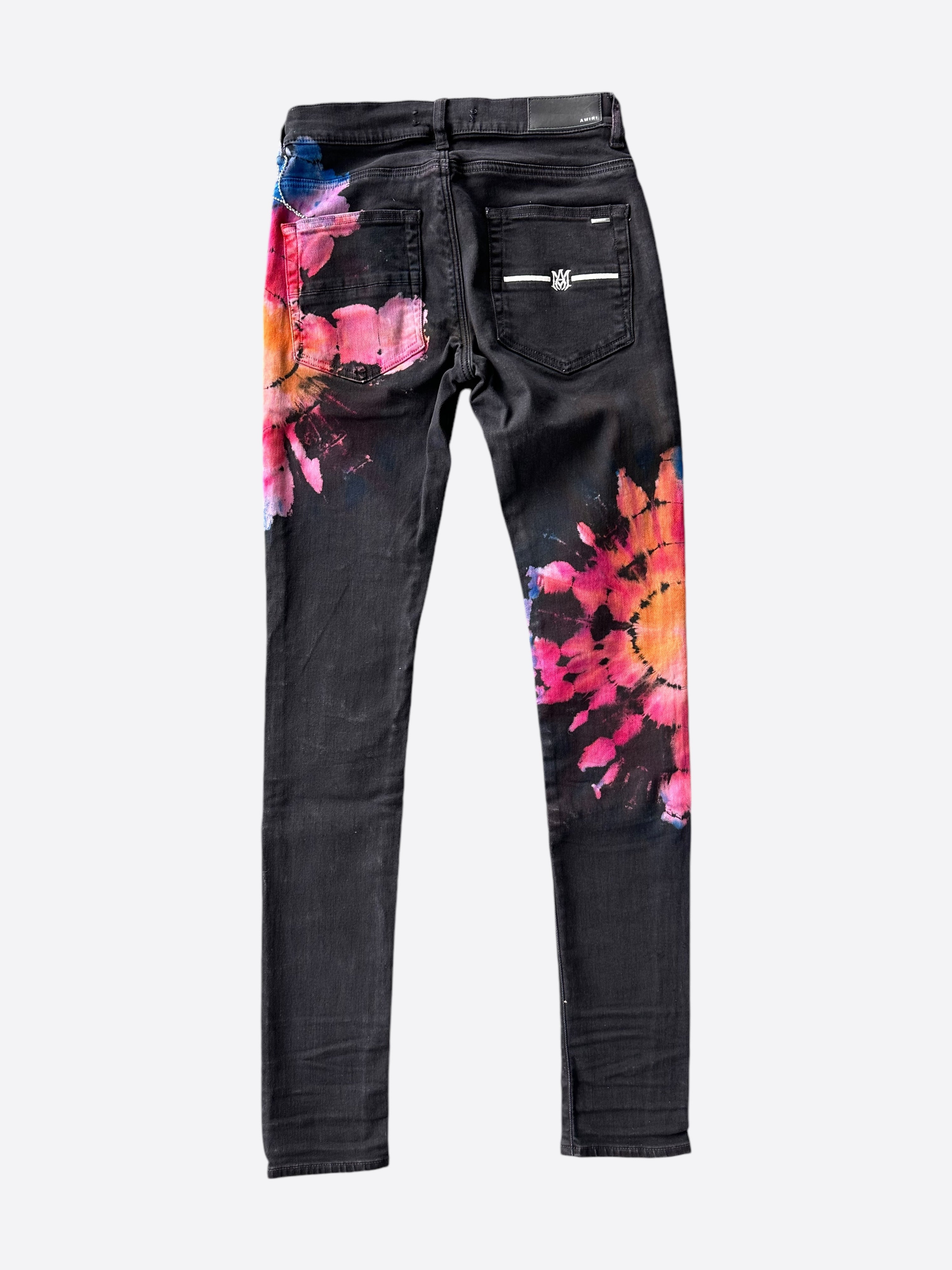 Amiri Black Multicolor Tie Dye Jeans for Men - Distressed Skinny Fit Denim Pants - Streetwear Fashion for Casual Outfits & Night Out