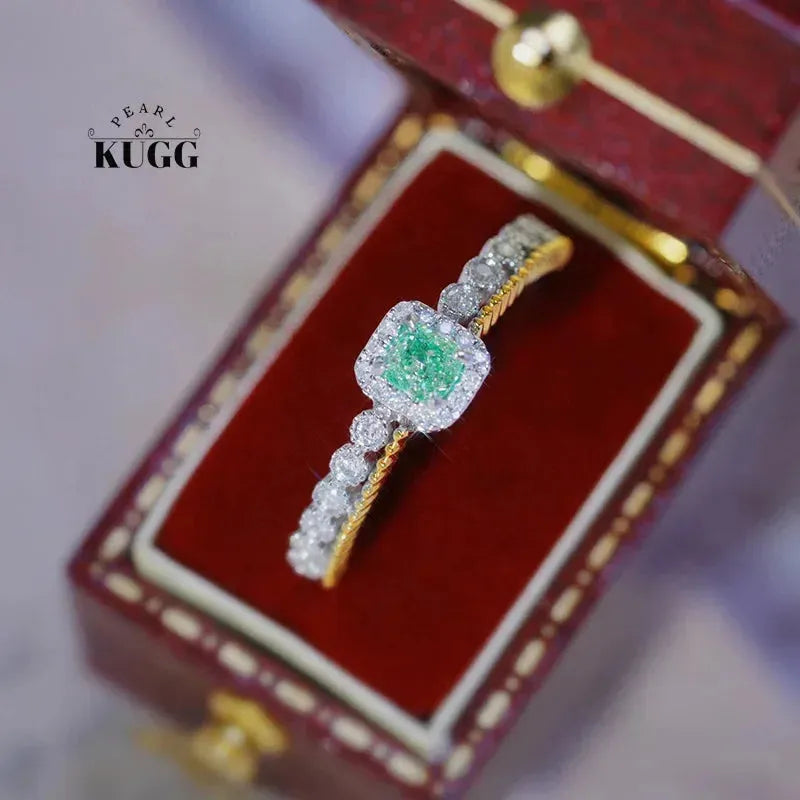18K White & Yellow Gold Green Diamond Ring for Women - Elegant Square Design, Romantic Wedding Jewelry - Perfect for Engagement, Anniversary & Special Occasions