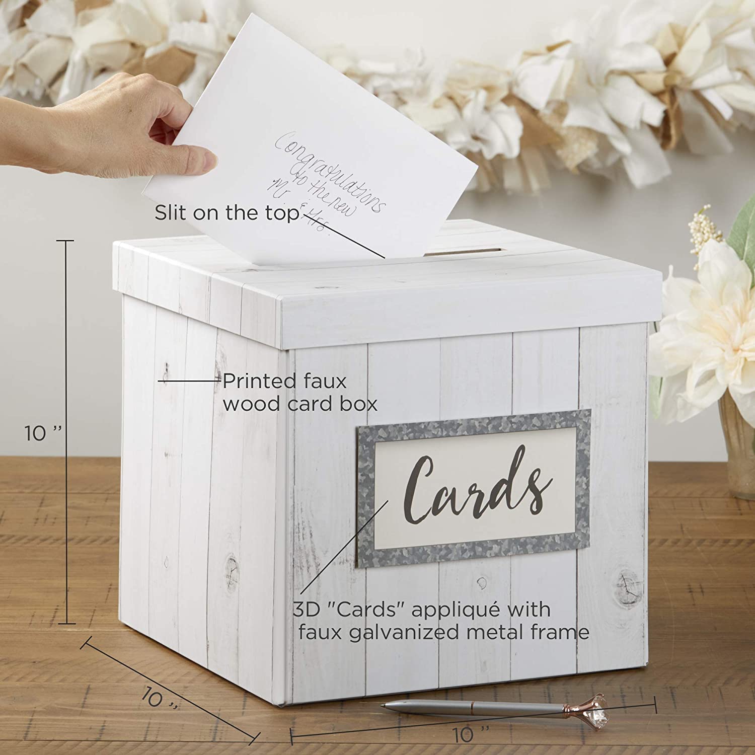 Kate Aspen White Rustic Wood Wedding Card Box & Money Gift Holder - Farmhouse Decor for Wedding Reception, Bridal Shower, Birthday Party - Unique Rustic Home Decor for Special Events