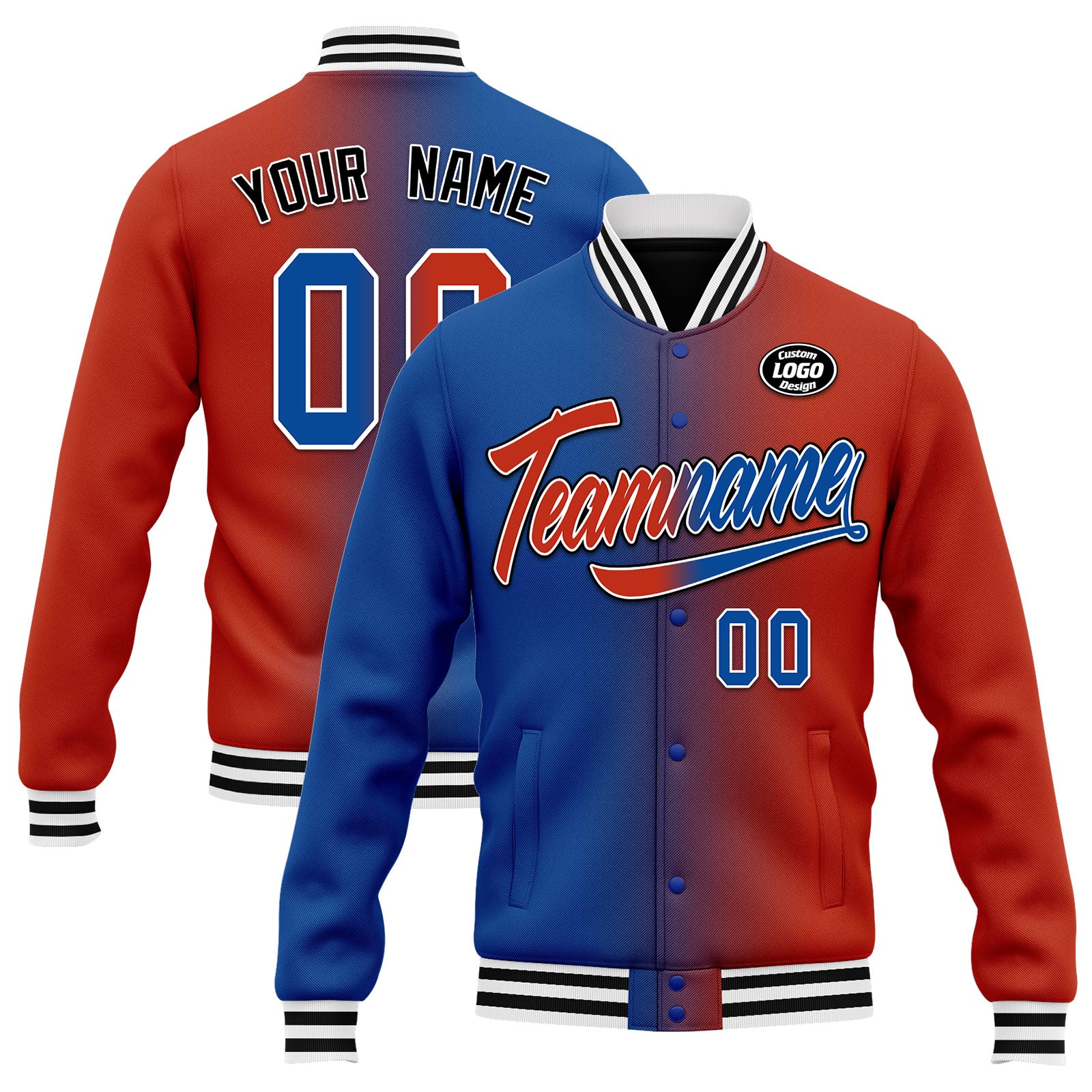 Custom Gradient Fashion Bomber Jacket - Personalized Varsity Letterman Jacket with Full Snap Closure (FZ005 D028016) - Perfect for Casual Wear, Street Style & Gift Giving