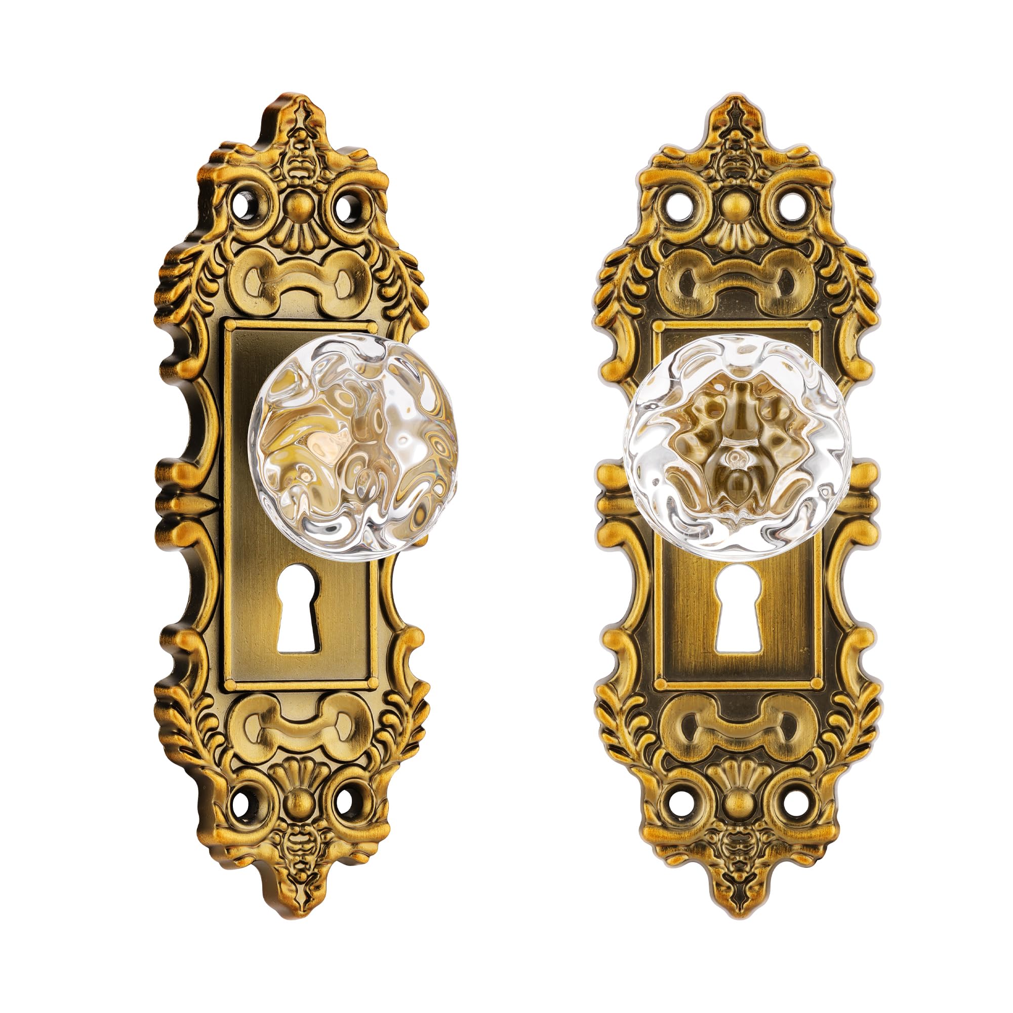 Vintage Antique Brass Cabinet Knobs & Drawer Pulls - Old Style Decorative Hardware for Bedroom, Closet, Dresser, Cupboard & Furniture - Elegant Dummy Door Knob with Plate - Perfect for Home Renovation & DIY Projects