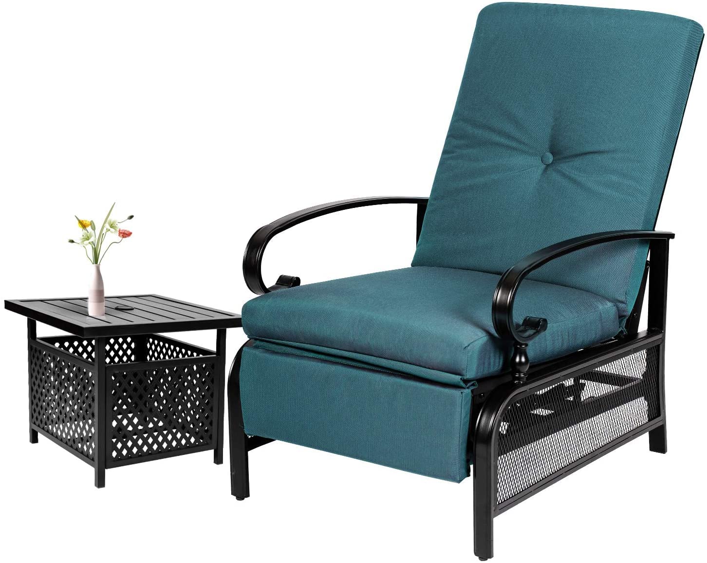 Crownland 2-Piece Outdoor Lounge Chair Set with Adjustable Reclining Patio Chairs & Umbrella Bistro Table - Durable Metal Furniture for Backyard, Poolside, Garden Relaxation