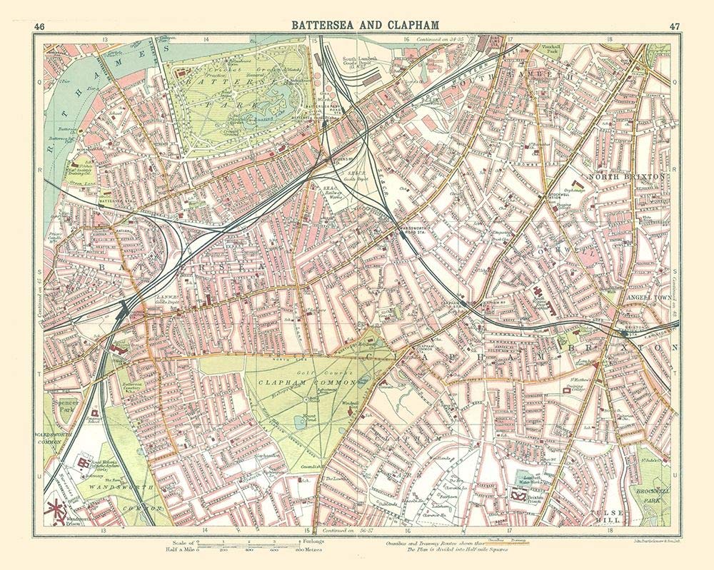 Vintage 1921 Battersea Clapham London UK Bartholomew Poster Print - 36x24 Inch Multicolor Wall Art | Perfect for Home Decor, Office & Gift Giving