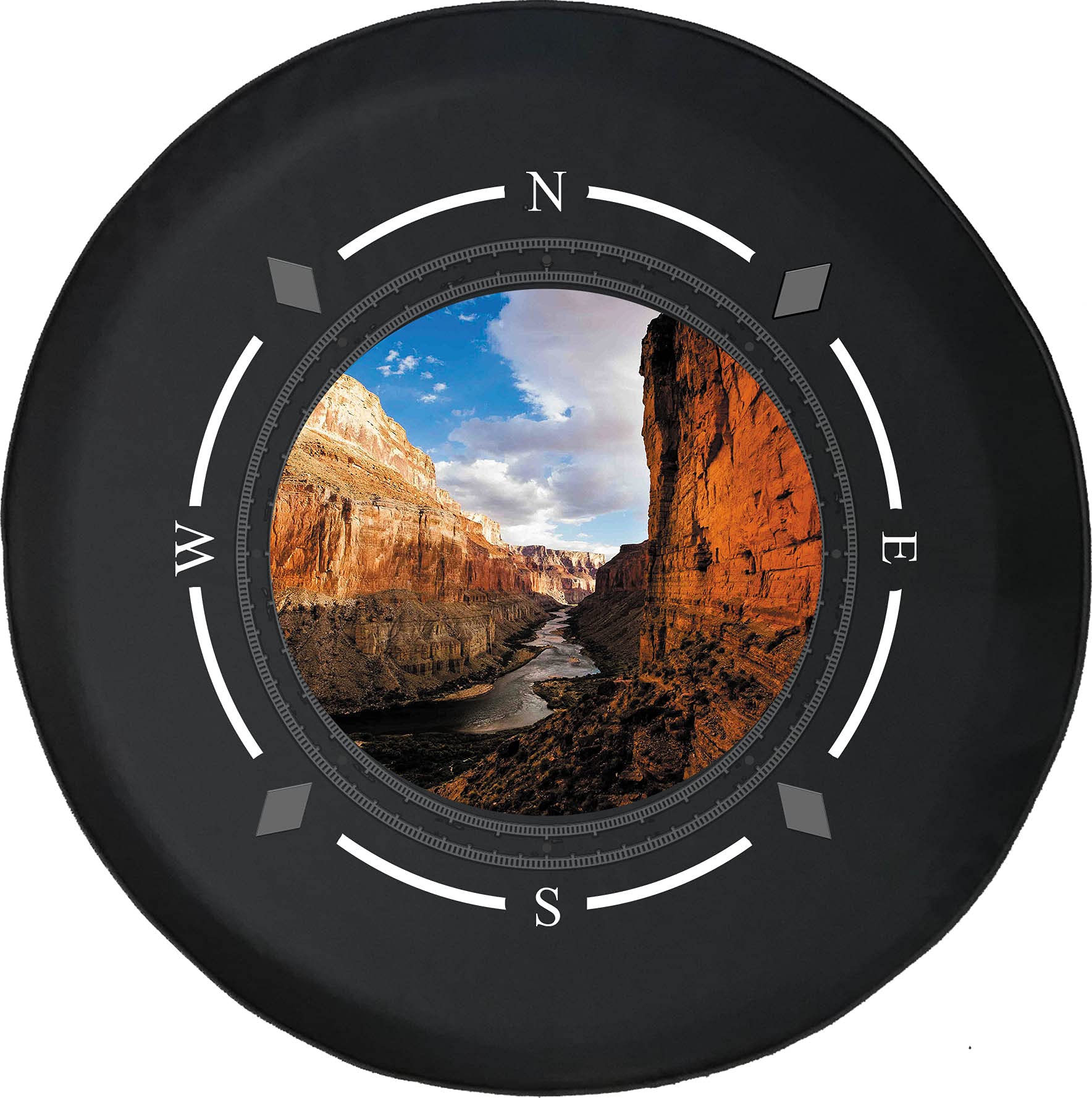 American Unlimited Spare Tire Cover with Compass & Grand Canyon River View Design - Universal Fit for SUV, Trailer, RV & Most Vehicles | Durable Wheel Protection for Off-Road Adventures & Camping Trips