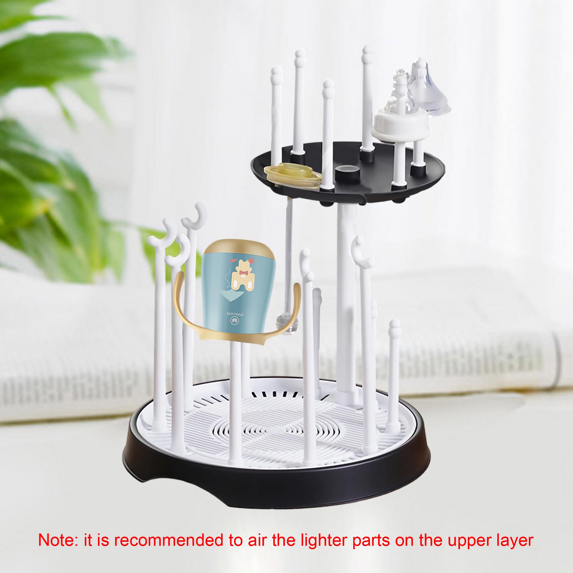 Double-Layer Baby Bottle Drying Rack - Holds 16 Bottles | Space-Saving Nursery & Kitchen Organizer | Perfect for Breastfeeding Moms & Daycare Use (Black & White)