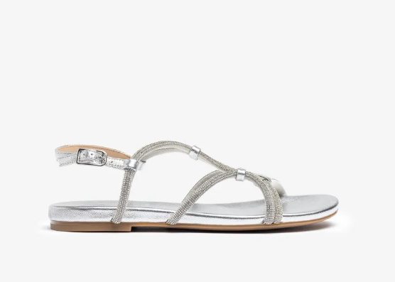 UNISA Women's Silver Leather Flat Sandals - Comfortable Cooper Style Slip-On Shoes for Casual Wear, Walking & Summer Outfits