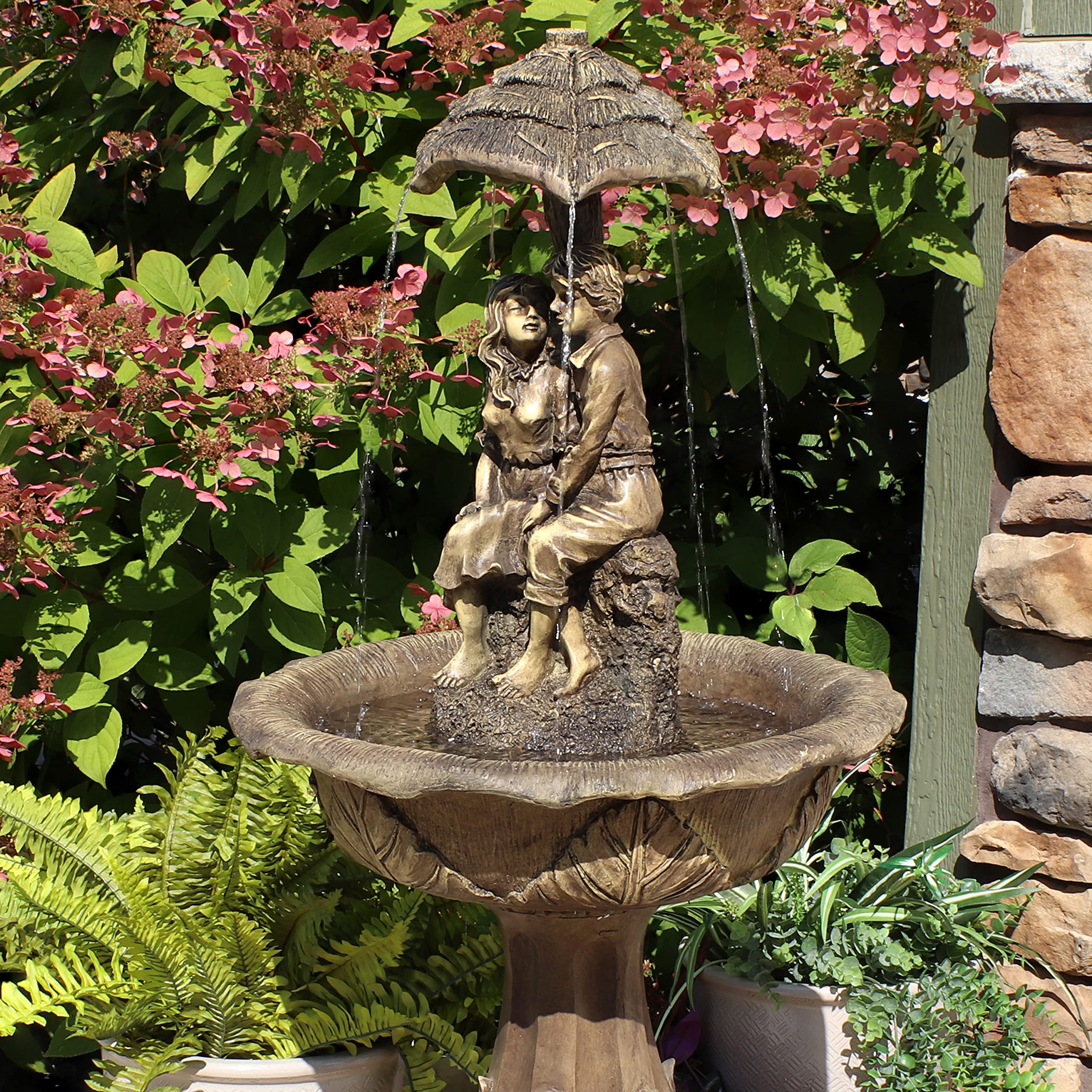 Sunnydaze 43-Inch Solar Powered Water Fountain with LED Lights - Rechargeable Battery Backup - Durable Fiberglass & Resin Design - Perfect for Garden, Patio, and Outdoor Decor