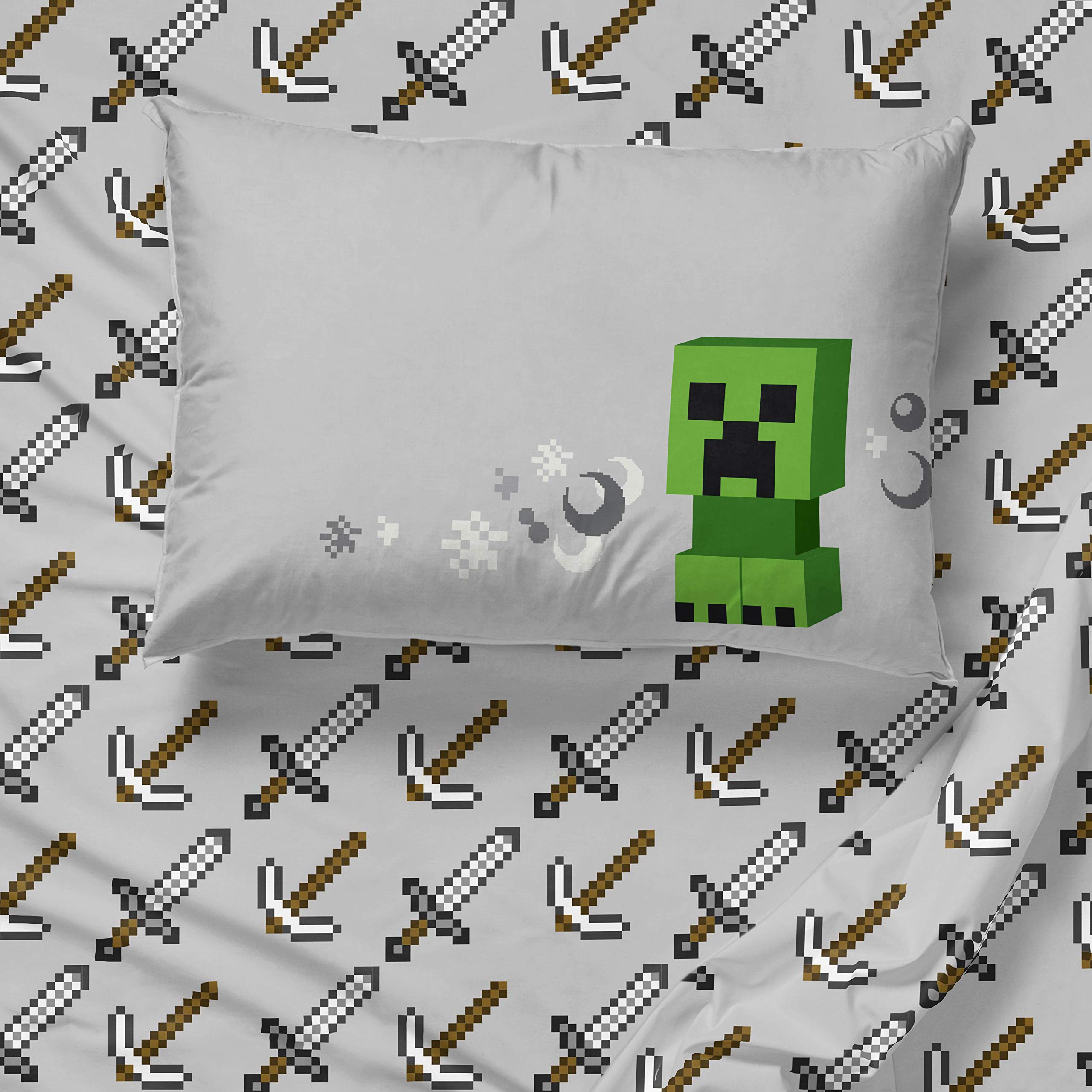 Jay Franco Minecraft Chibi College 4-Piece Twin Bed Set - Reversible Comforter & Sheet Set with Creeper & Ghost Design - Ultra Soft Fade-Resistant Microfiber Bedding for Kids & Teens - Perfect for Dorm Rooms, Sleepovers & Gaming Themed Bedrooms