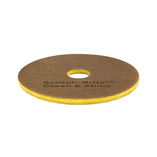 Scotch-Brite™ Clean & Shine Floor Pads - 17 Inch Heavy Duty Scrub Pads for Hardwood & Tile Floors - Yellow/Gold - Pack of 5 - Perfect for Kitchen, Bathroom & Commercial Cleaning