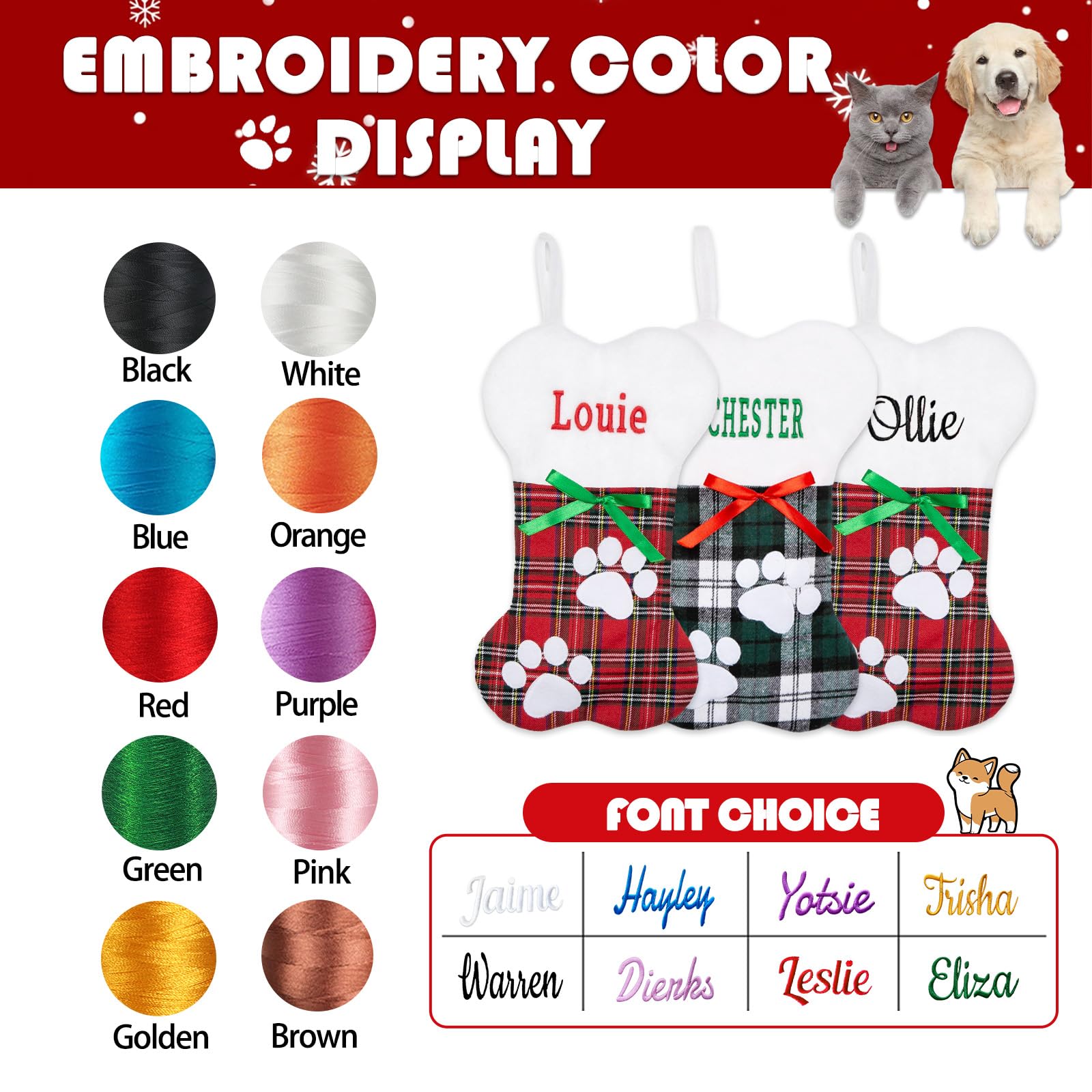 Custom Embroidered Pet Christmas Stockings - Personalized 18