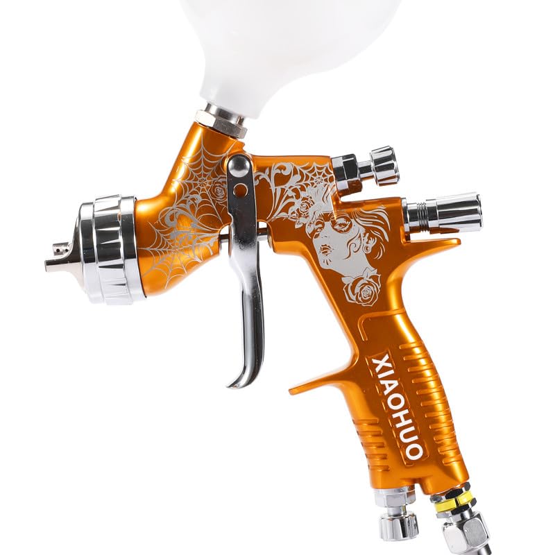 Original XIAOHUO GTI PRO LITE TE20 Gravity Feed Spray Gun - Gold Finish, 1.3mm Nozzle for Automotive Clear Coat & Paint Projects | Perfect for Car Detailing, Furniture Refinishing & DIY Painting