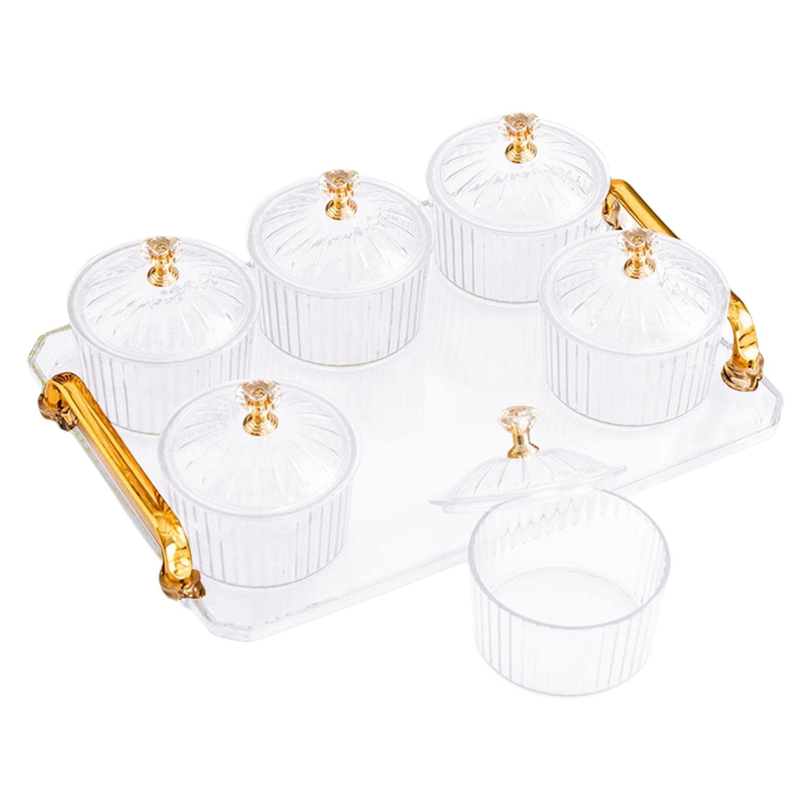 Premium 6-Bowl Glass Serving Platter with Lids - Durable Snack, Fruit & Dessert Tray for Weddings, Parties & Home Entertaining | Clear Condiment Display for Charcuterie, Appetizers & Candy Buffets