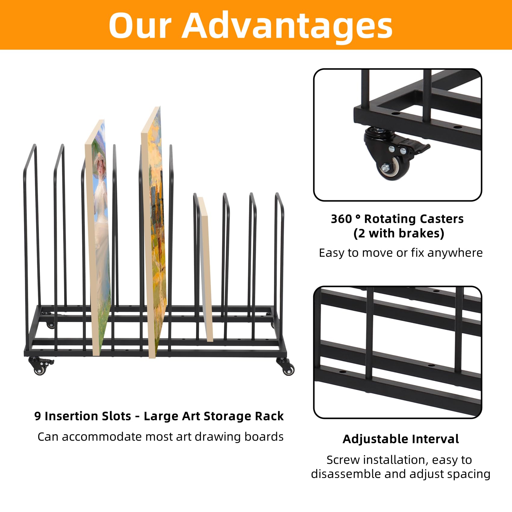 Lukar Adjustable Metal Art Canvas Storage Rack with Wheels - Organizer for Canvas Boards, Drawing Panels, Paper Pads | Perfect for Art Studios, Home Studios & Creative Workspaces