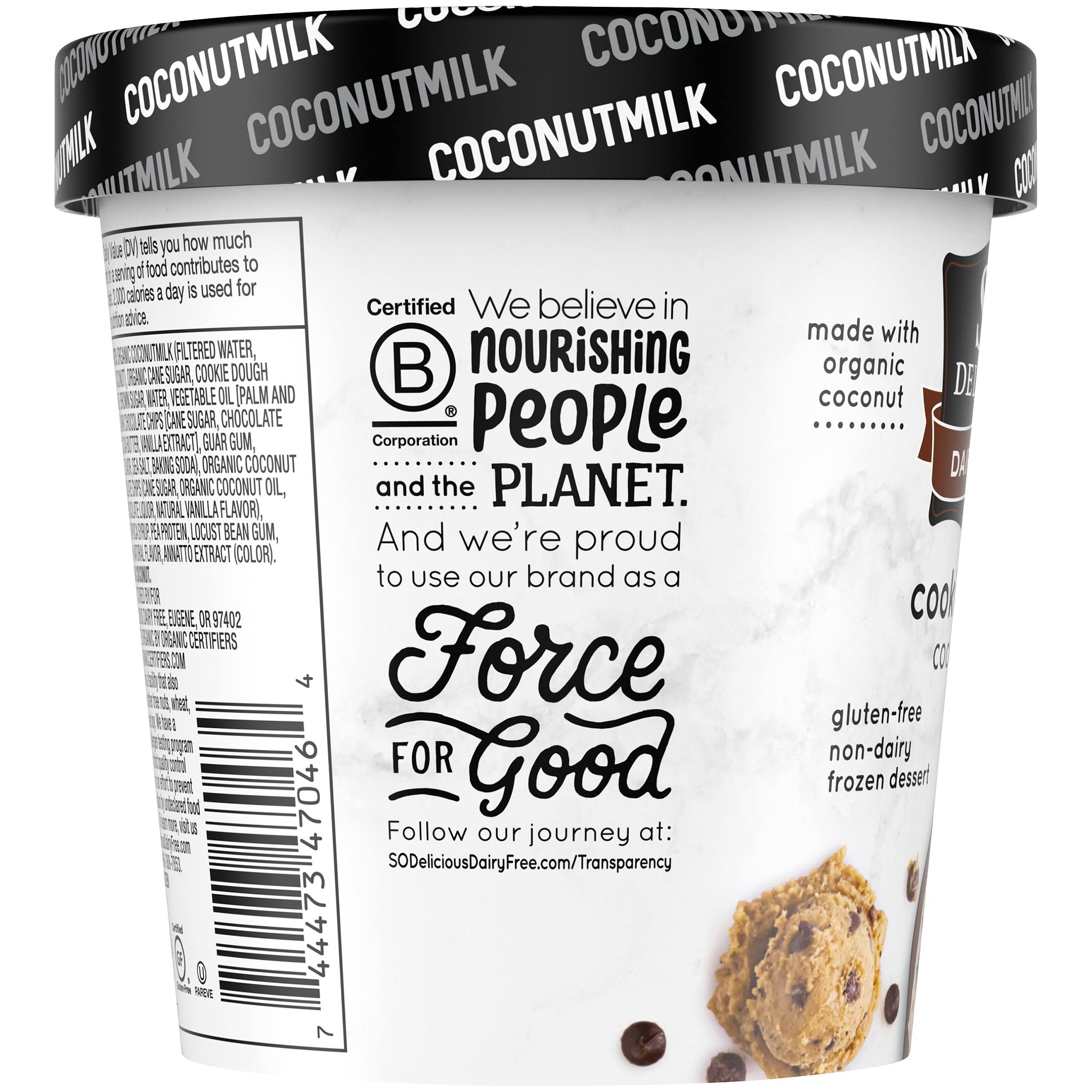 So Delicious Dairy Free Coconutmilk Frozen Dessert - Vegan Cookie Dough Flavor, Non-GMO Project Verified, 1 Pint - Perfect for Vegan Desserts, Lactose-Free Treats & Healthy Snacking
