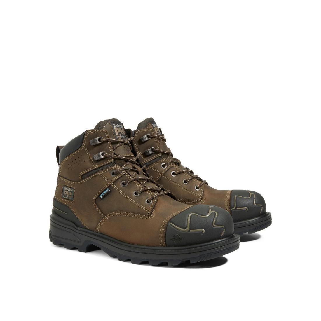 **6 Inch Composite Toe Waterproof Work Boots for Men - Slip Resistant & Electrical Hazard Safety - Brown Leather Construction Boots for Outdoor, Construction & Heavy Duty Work**