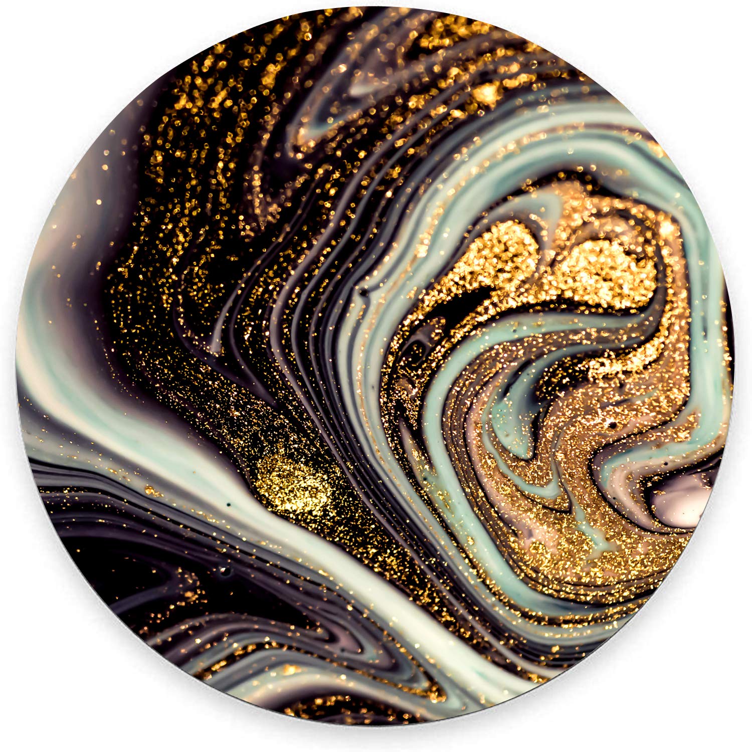 VoPee Swirls Marble Gaming Mouse Pad - Abstract Gantasia Design with Golden Powder, Waterproof Non-Slip Rubber Base Circular Mouse Mat for Office, Home, Laptop & Travel - Ripples of Agate Pattern - Perfect for Work, Gaming & Decor