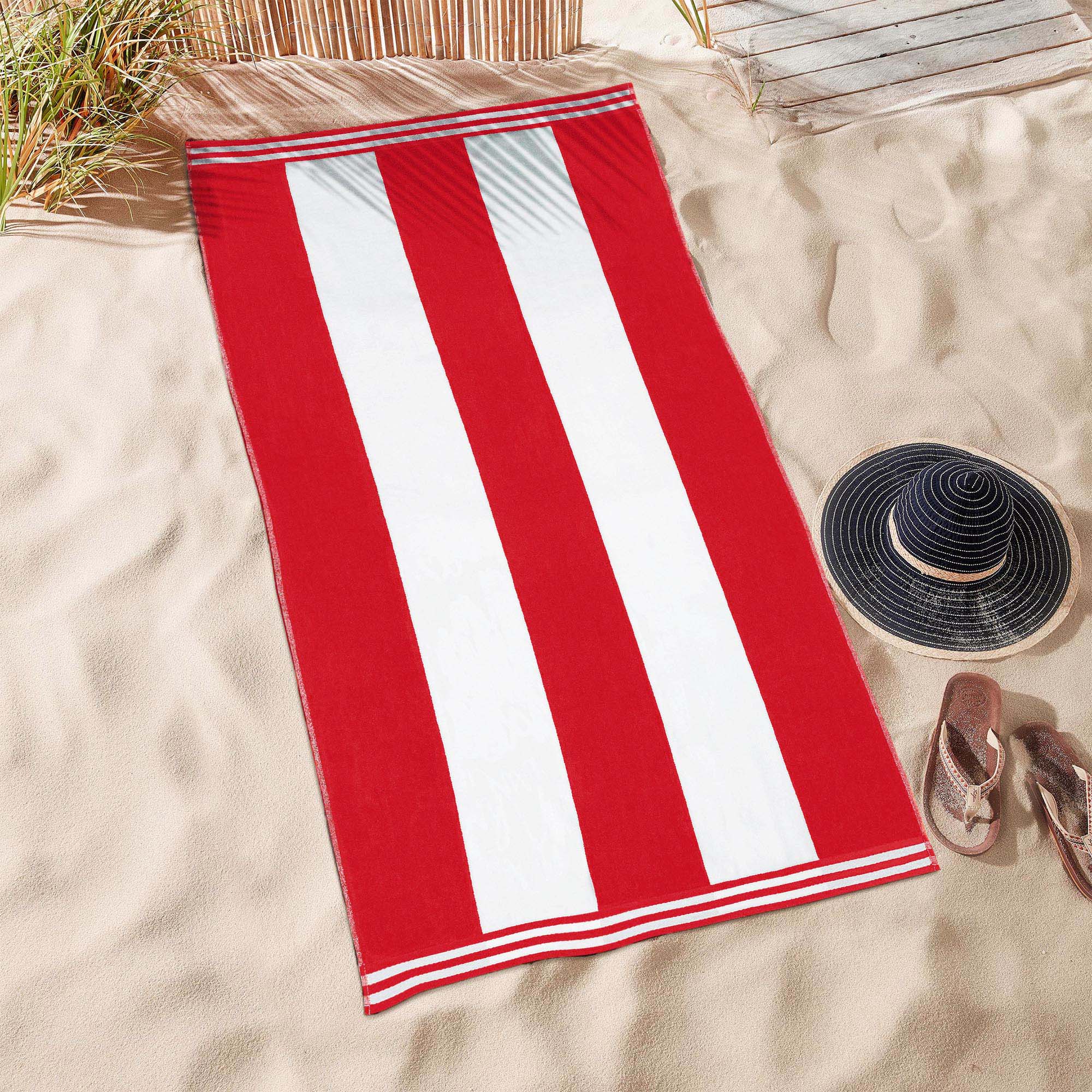 Premium Cabana Stripe Oversized Cotton Beach Towel Set of 2, 4, or 6 - Soft, Absorbent & Quick-Drying for Pool, Beach, Vacation & Spa Use