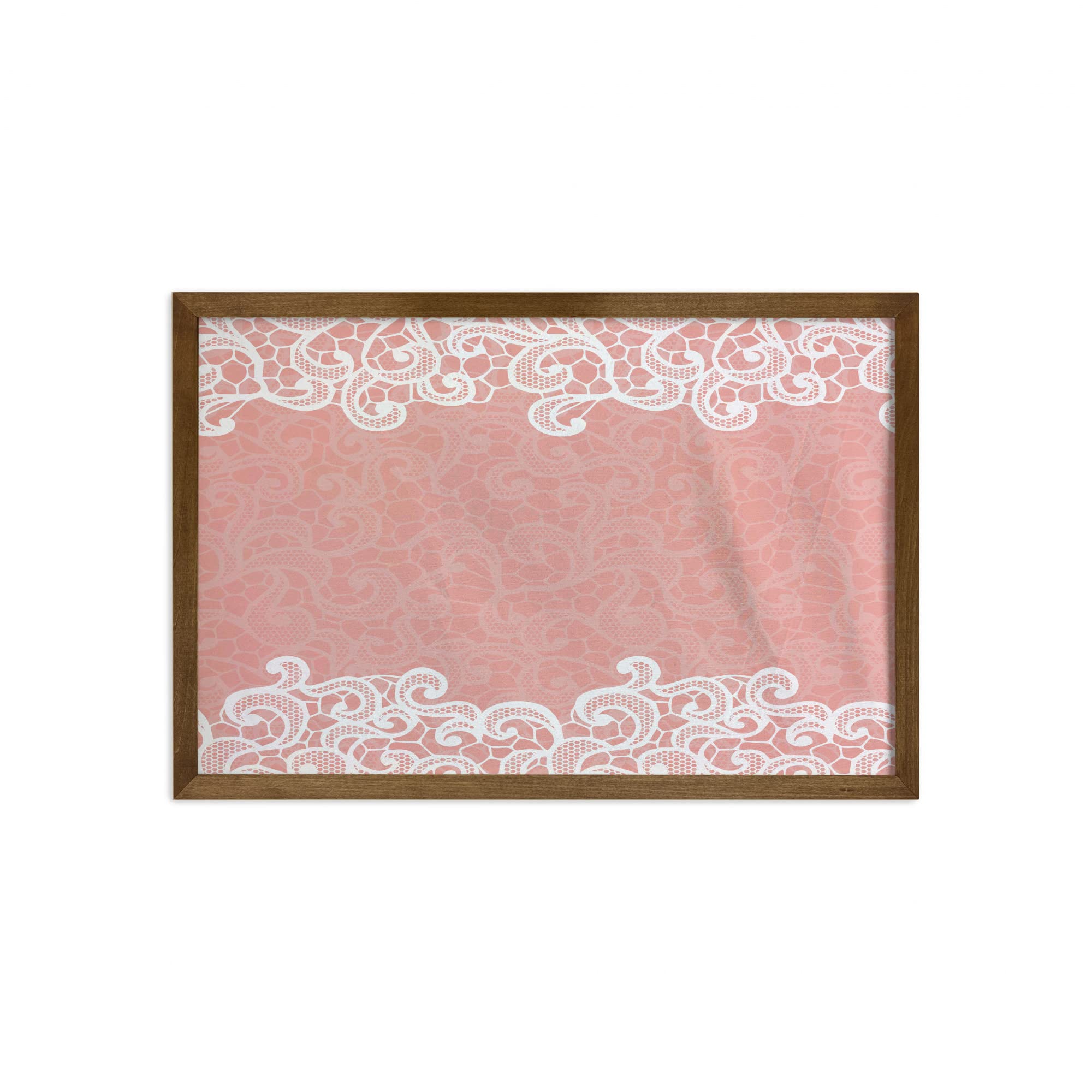 Ambesonne Vintage Framed Wall Art - Lace Design Soft Colored Background, Ornamental Wedding-Inspired Fabric Decor with Teak Wood Frame (35