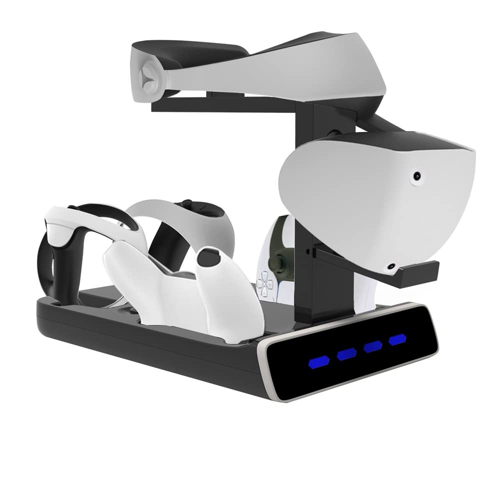 PSVR2 & PS5 Controller Charging Dock - 2-in-1 DualSense Charging Station with Headset Holder & Display Stand | Perfect for Gaming Setup & VR Accessories Organization