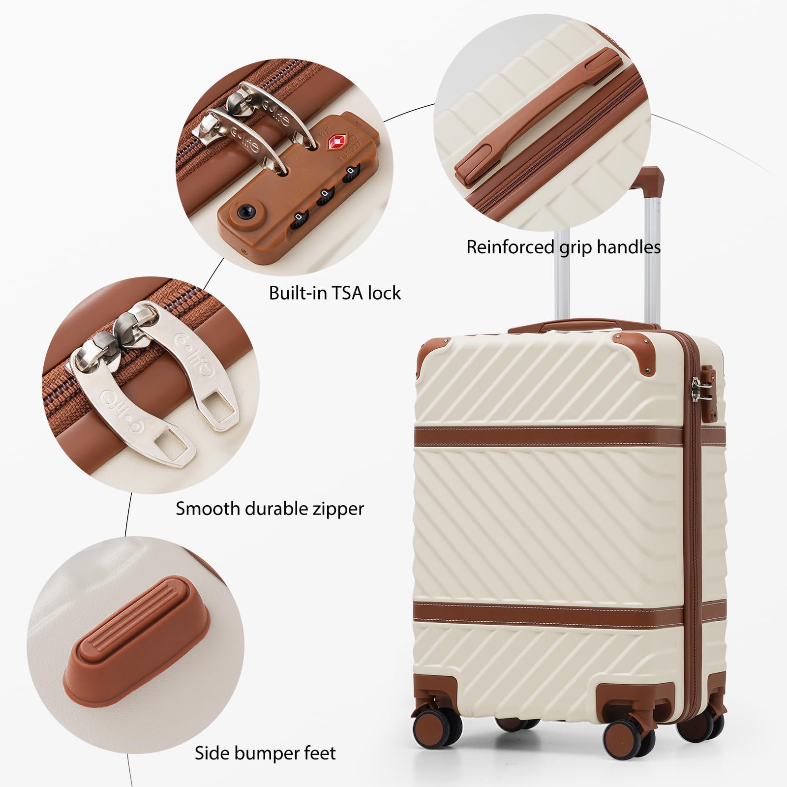 Coolife 3-Piece Hardshell Luggage Set with TSA Lock, Spinner Wheels & Telescopic Handle - Lightweight Carry-On Suitcase for Travel, Business & Vacation (20