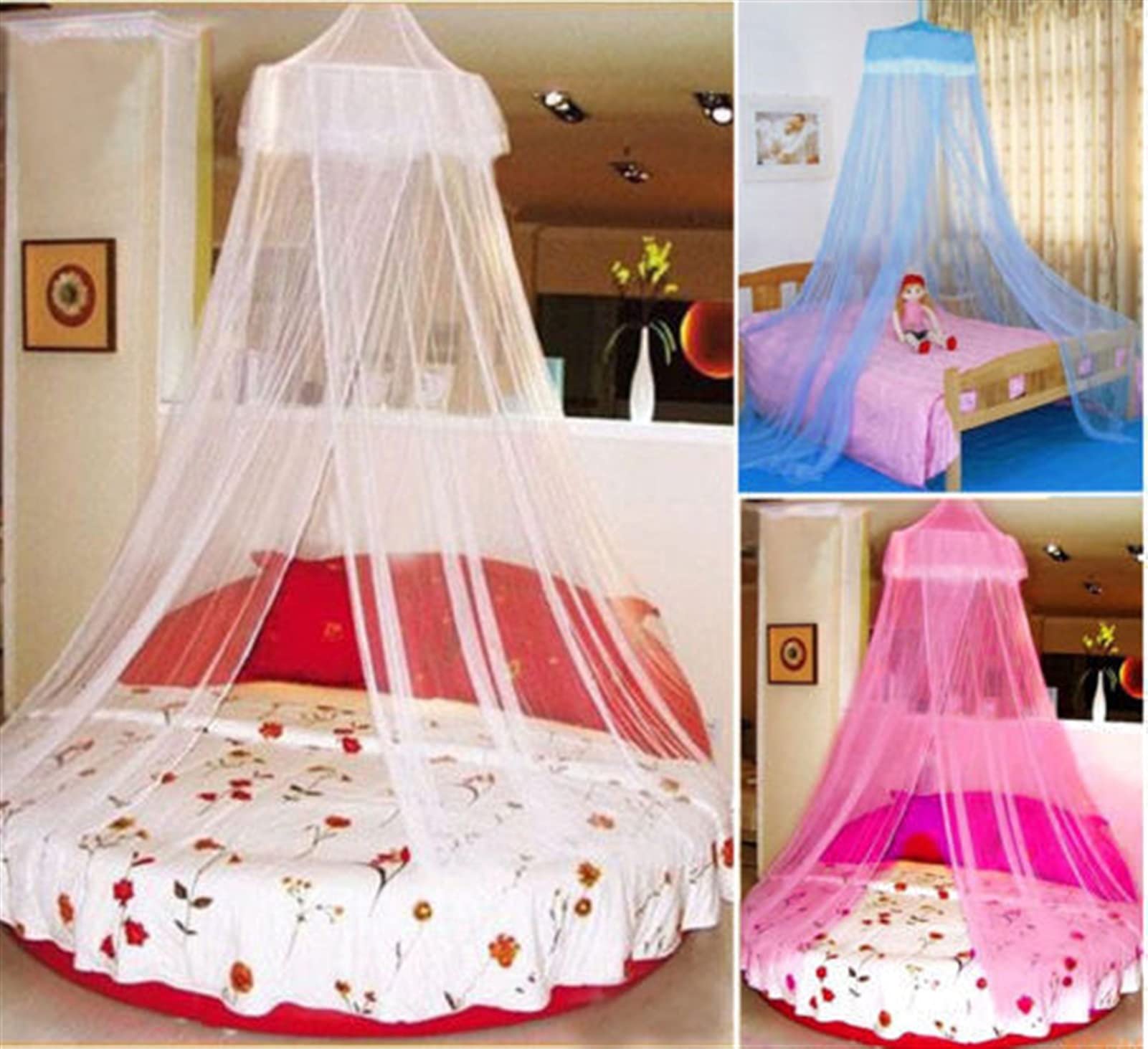 Elegant Lace Bed Canopy with Dome - Princess Round Mesh Bed Tent Curtain for Girls Room Decor (Blue) | Perfect for Nursery, Wedding, Boho Bedroom & Photo Backdrop