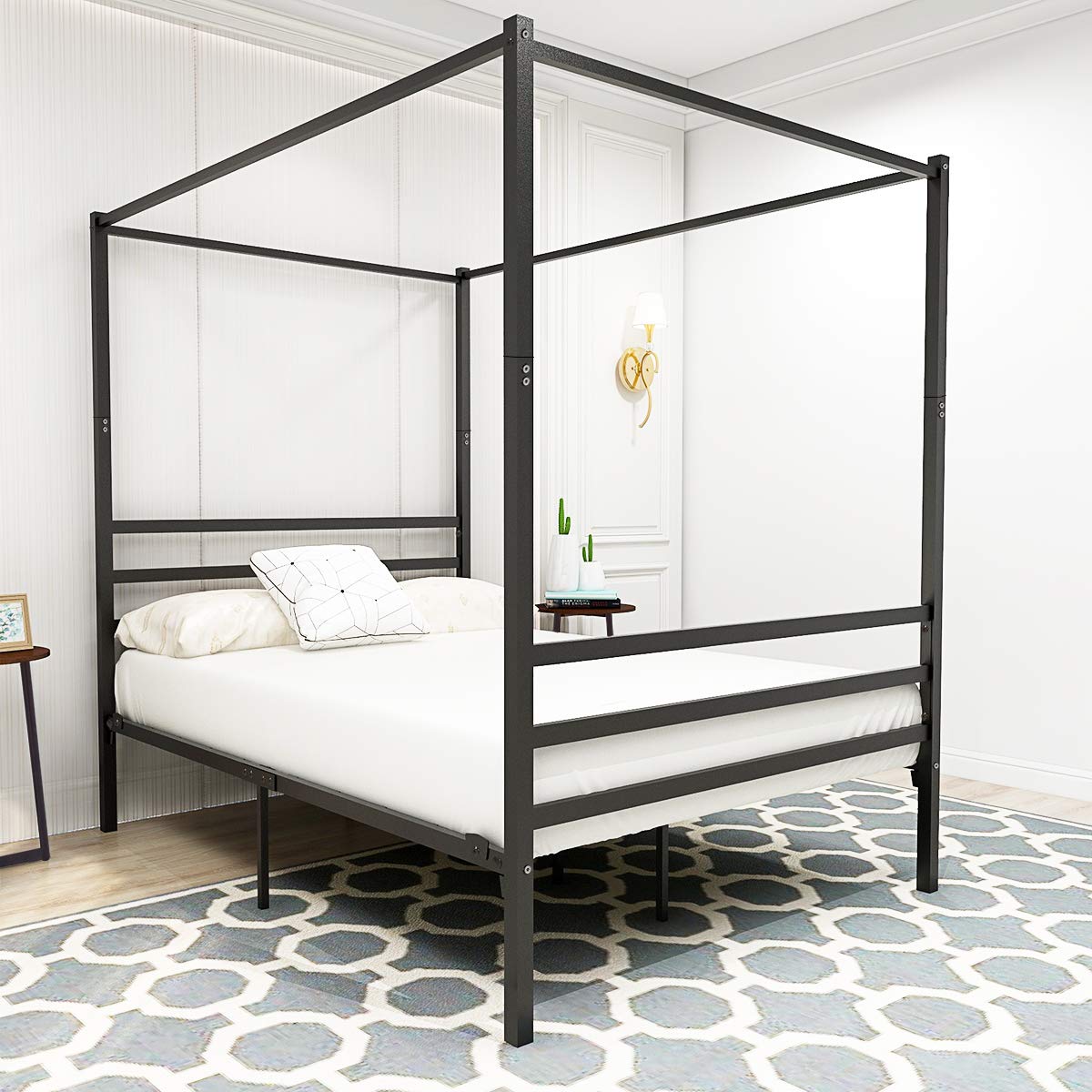 Nicoone Full Size Metal Canopy Bed Frame - Minimalist Platform Bed with Black Finish | Perfect for Modern Bedrooms, Guest Rooms & Small Spaces