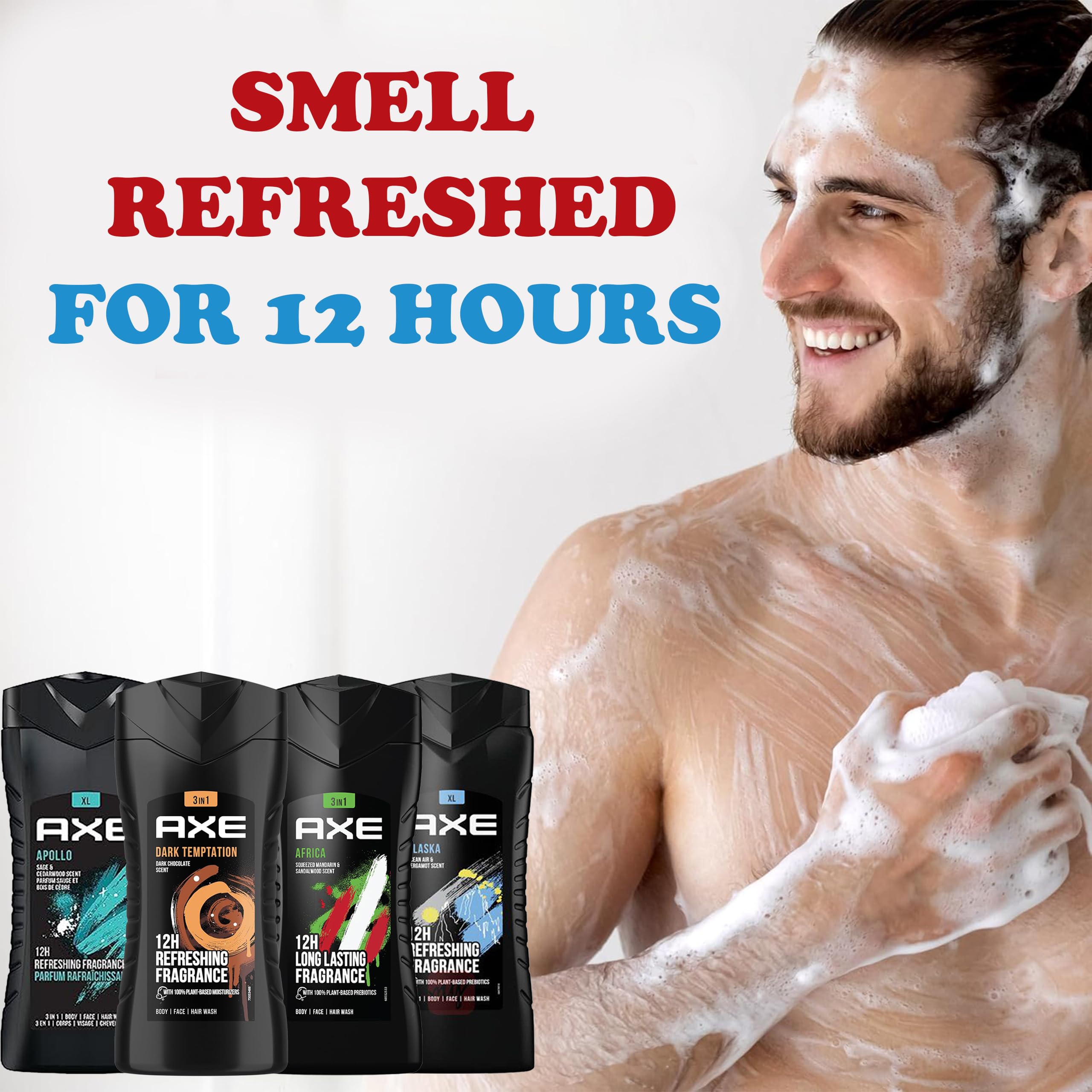AXE Men's 3-in-1 Body Wash Variety Pack (4 x 13.5 Oz) - Shower Gel for Body, Face & Hair with Refreshing Scents - Perfect for Gym, Travel & Daily Shower Routine