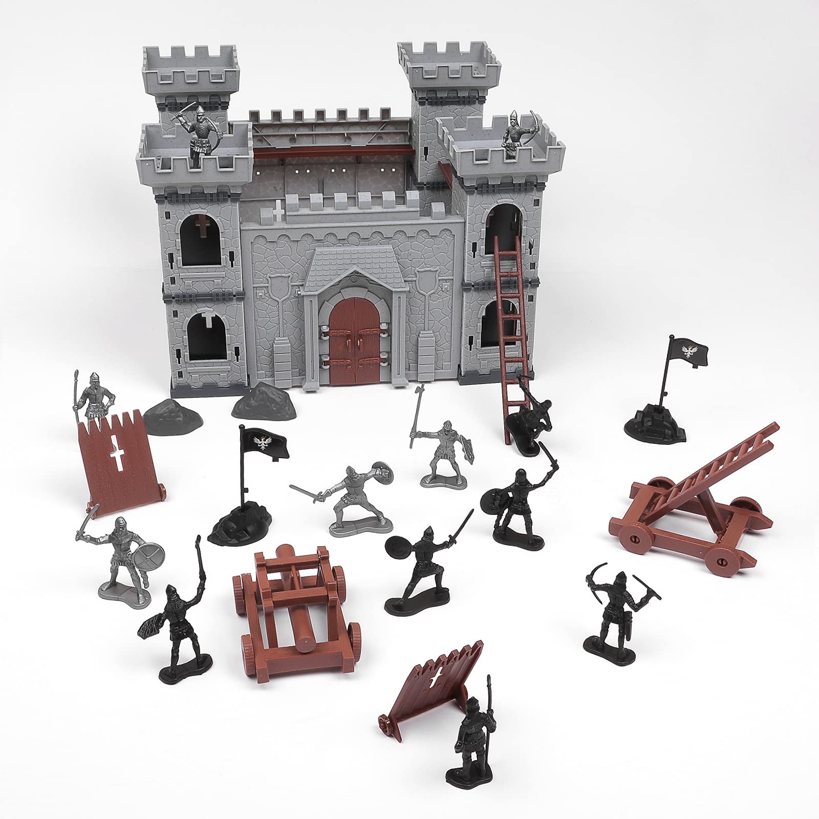 Kangkang Army Men & Knight Toys - DIY Medieval Miniature Castle Set with 12 Plastic Soldiers, Crash Car for Creative Play | Military Toys for Boys | Perfect for Battle Scenes, Storytelling & Collectors