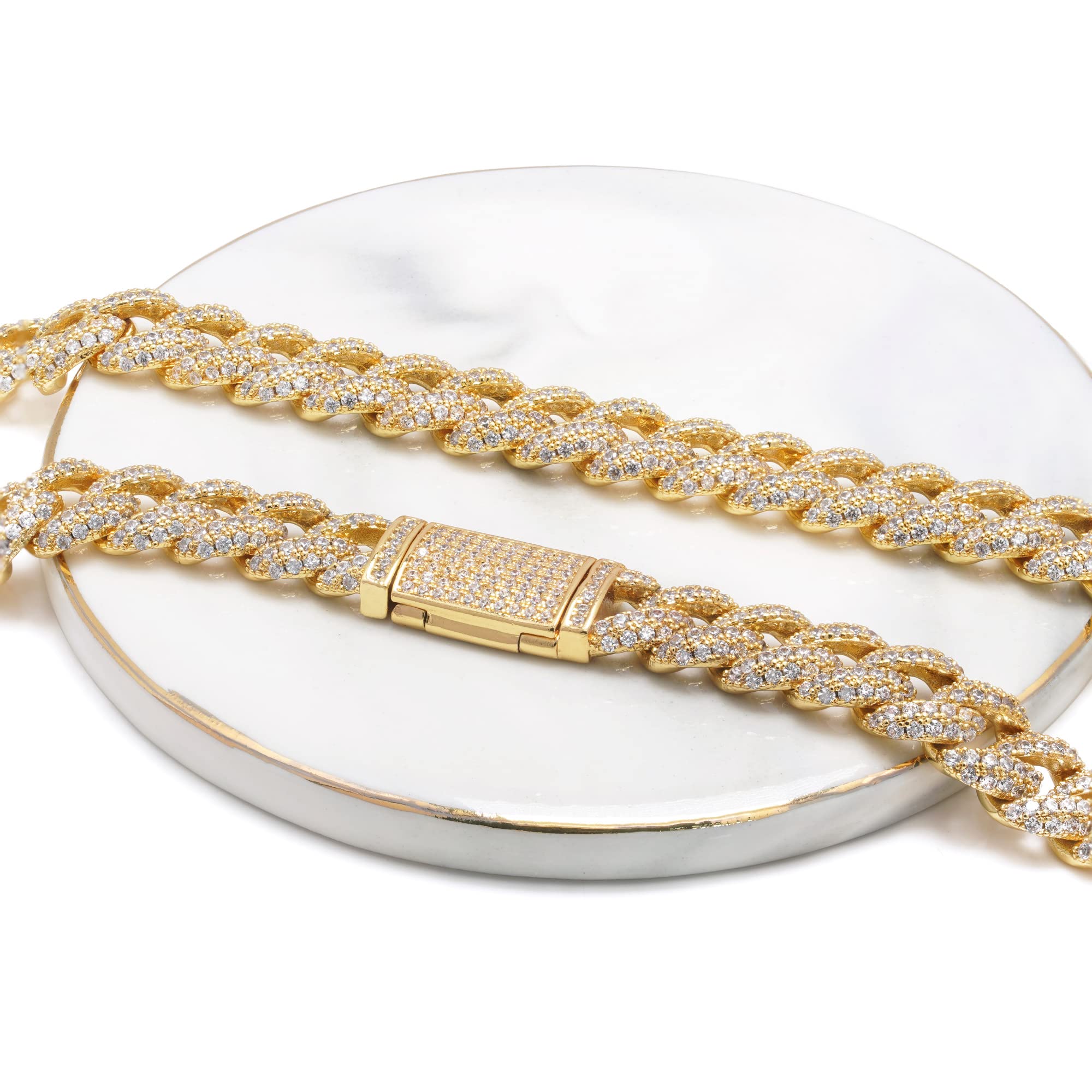 925 Sterling Silver Gold Plated Moissanite 10mm Cuban Chain Necklace for Men - Hip Hop Iced Out Cuban Link Necklace - Perfect Gift for Birthday, Anniversary & Special Occasions