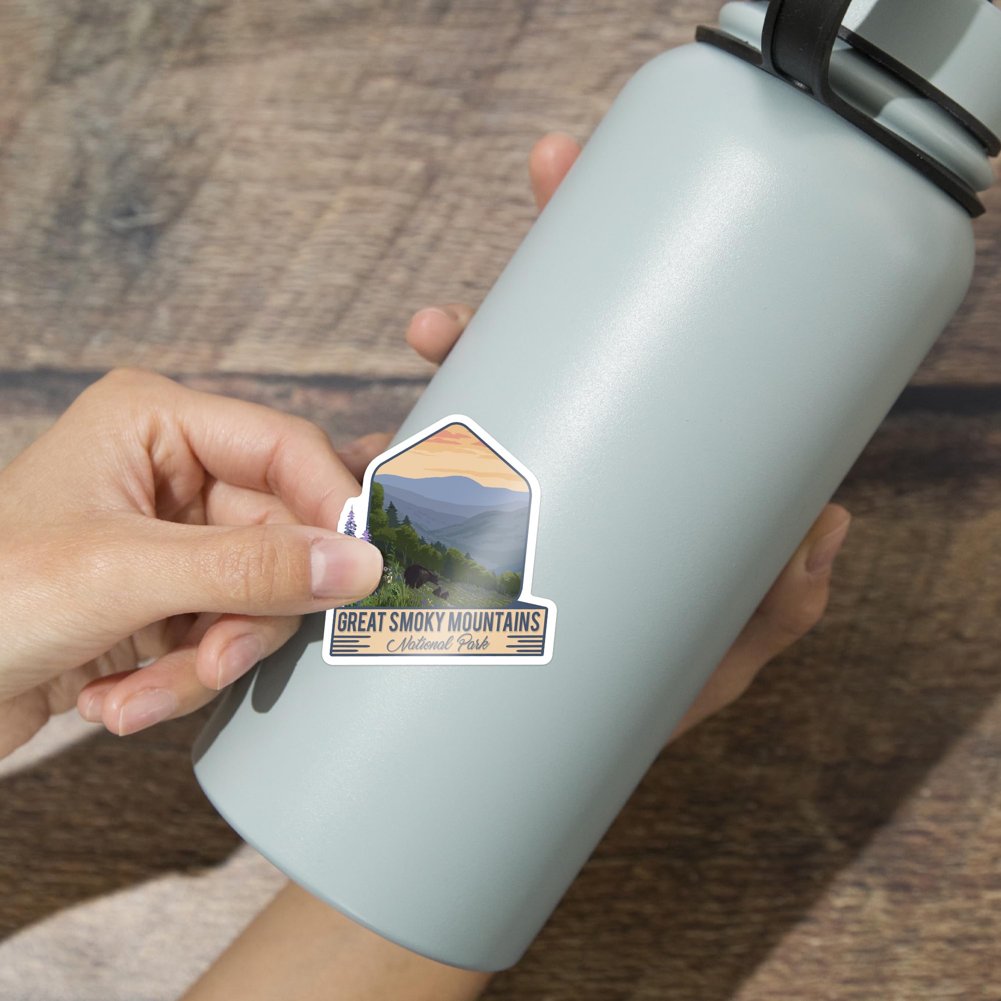 Waterproof Die-Cut Vinyl Stickers - Great Smoky Mountains National Park Tennessee Bear & Spring Flowers Design (1-3 Inch) - Durable Decals for Cars, Water Bottles, Laptops, Coolers - Perfect for Outdoor Adventures, Travel Gear & Personalizing Accessories