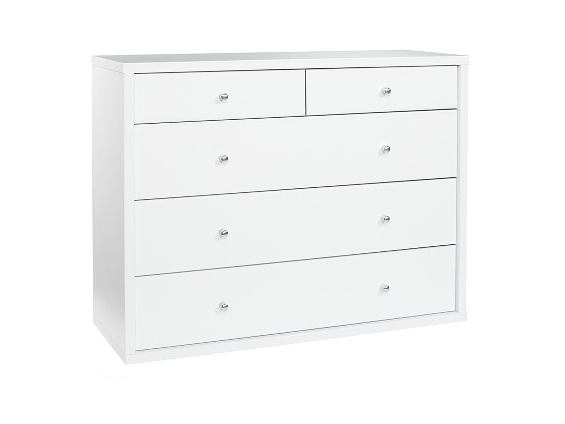 Cosmo 5 Drawer Lowboy Dresser - Modern Bedroom Storage Chest with Smooth Gliding Drawers | Perfect for Small Spaces, Guest Rooms & Dorm Organization